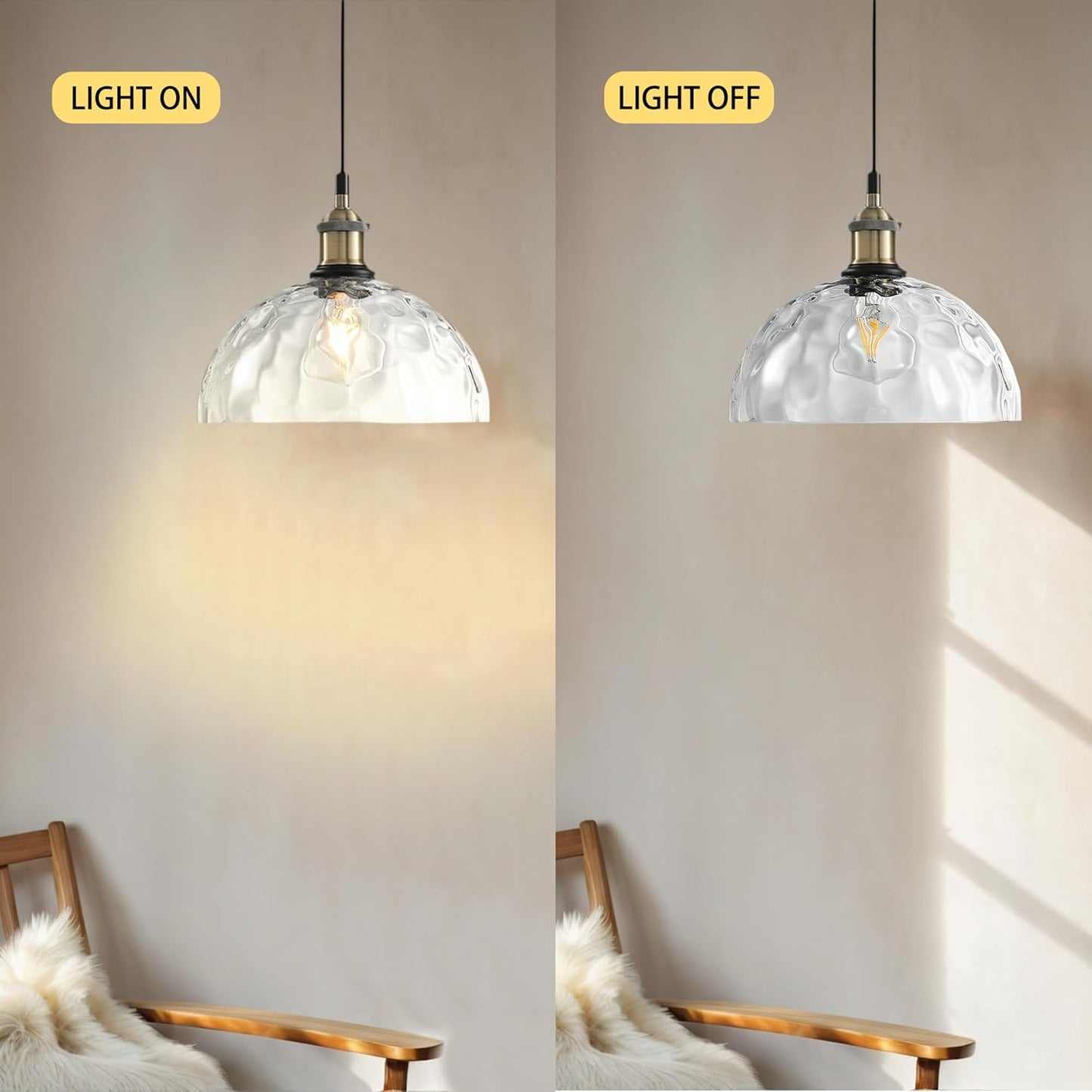 Modern Clear Glass Pendant Light, 9.84“ Mid Century Dome Lampshade Hanging Lamp Shade, Ceiling Chandelier Lighting Fixture for Kitchen Island Laundry Room Bathroom Hallway Foyer