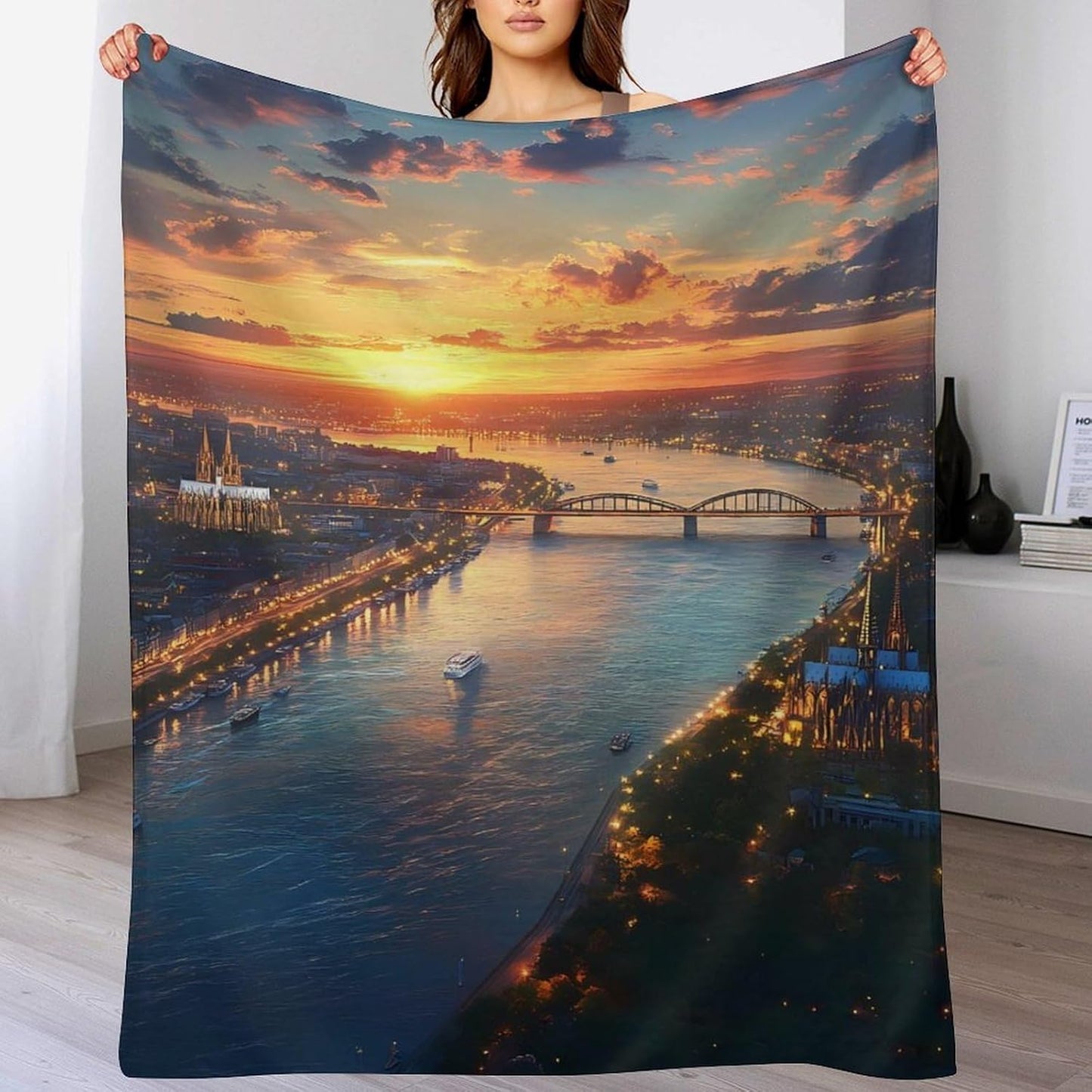 German Cologne City Throw Blanket for Couch Bed Plush Cozy Fuzzy Flannel Blanket for All Season 40"x50"