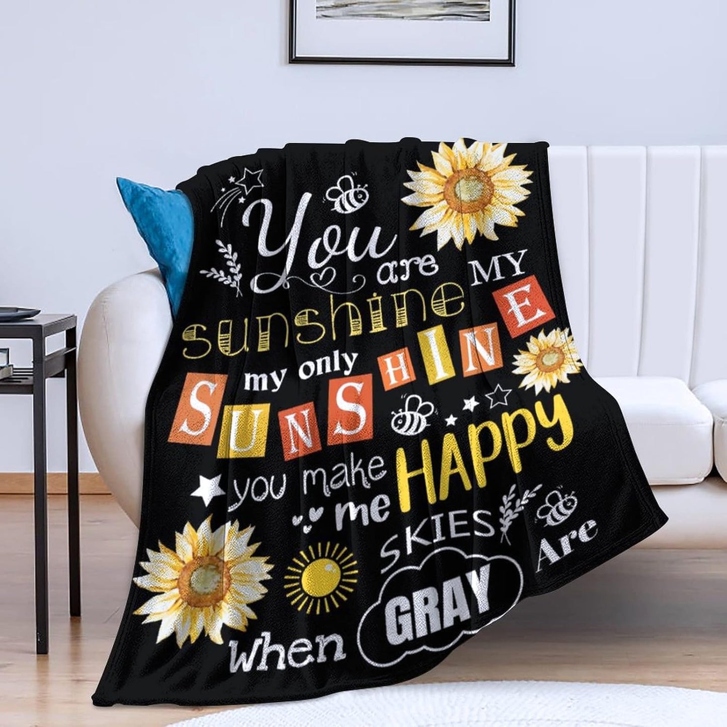 Sunflower Blanket You are My Sunshine Throw Blanket Cozy Soft Flannel Lightweight Blanket Gifts for Adults Kids All Season 60"x50"