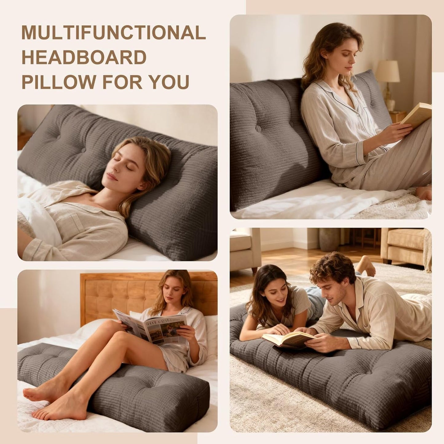 Wedge Pillow Headboard Queen Triangular Bed Wedge Pillow for Headboard, Headboard Pillow Reading Pillow for Daybeds and Bunk Beds with Removable Velvet Cover