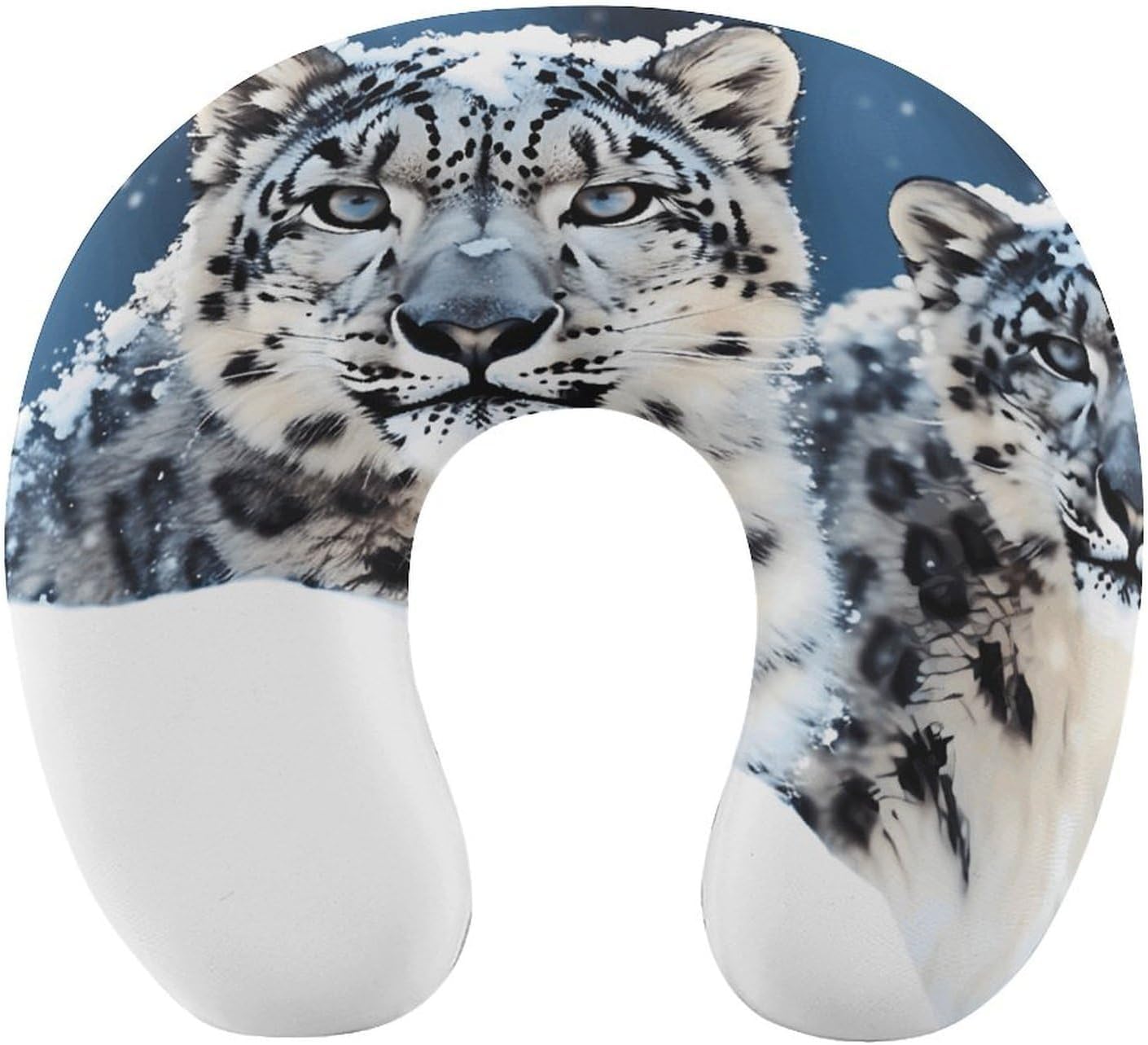 Blue Eyed Snow Leopard Neck Pillow Memory Foam U Shaped Pillows Portable Pillows for Shoulder Travel Head Support Pillow with Concealed Zipper for Airplane Car Home Office