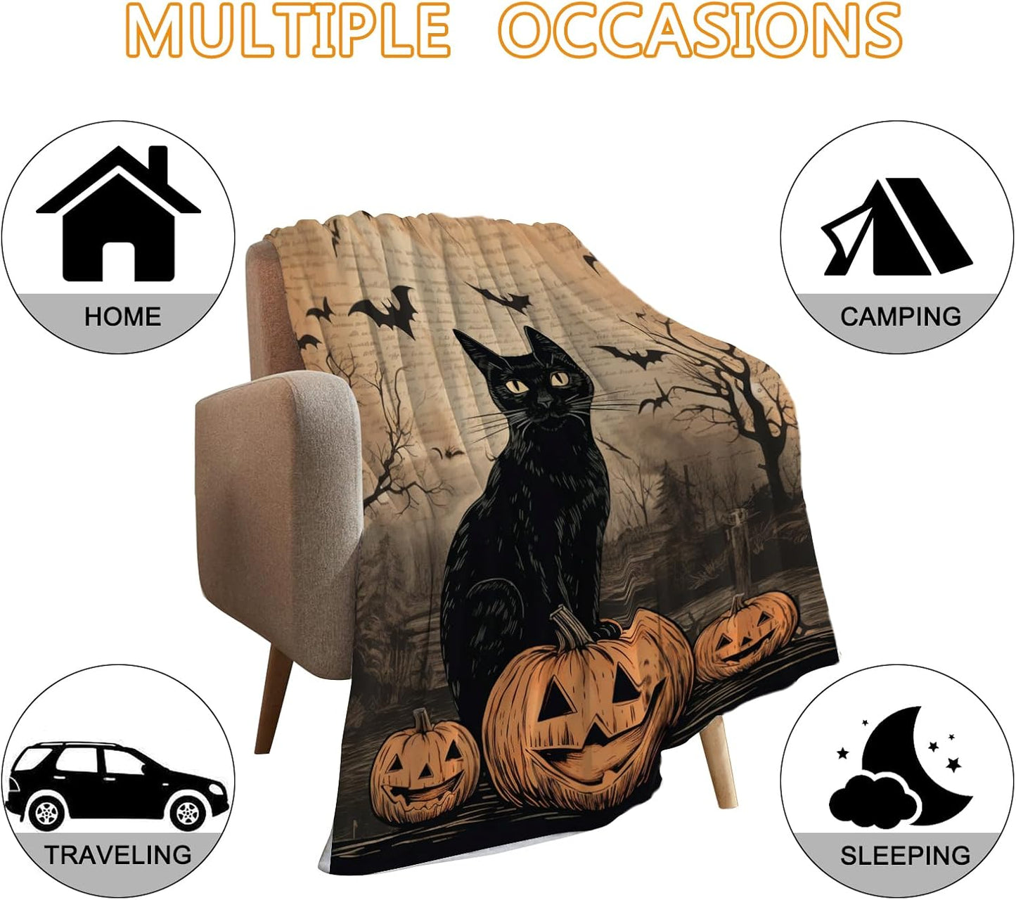 YeeJu Halloween Throw Blanket Vintage Pumpkin Cat Throw Blanket for Couch Sofa Bed Living Room Halloween Cozy Soft Lightweight Fuzzy Plush Fleece Blankets and Throws Decorative Blanket 50x60