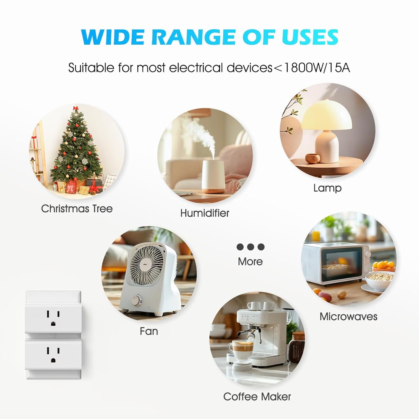 SURNICE Mini Remote Control Outlet On Off Switch Plug for Christmas Lights, 260ft RF Range, Wireless Remote Light Switch 1800W/15A, White, FCC Listed(1 Remote + 3 Outlets)