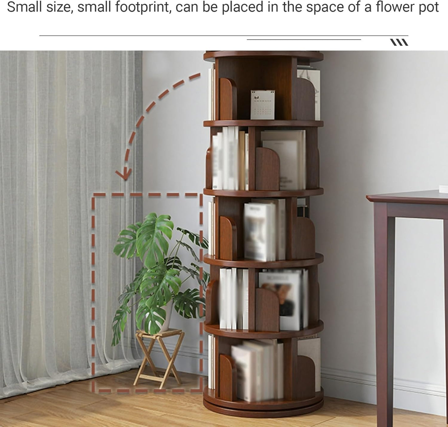 Wooden Adjustable Vertical Spine Rotating Book Tower Floor 360 ° Rotatable Etagere Bookcase with Solid Wood Frame for Living Room, Kitchen, Home Office(White,3-Layer)