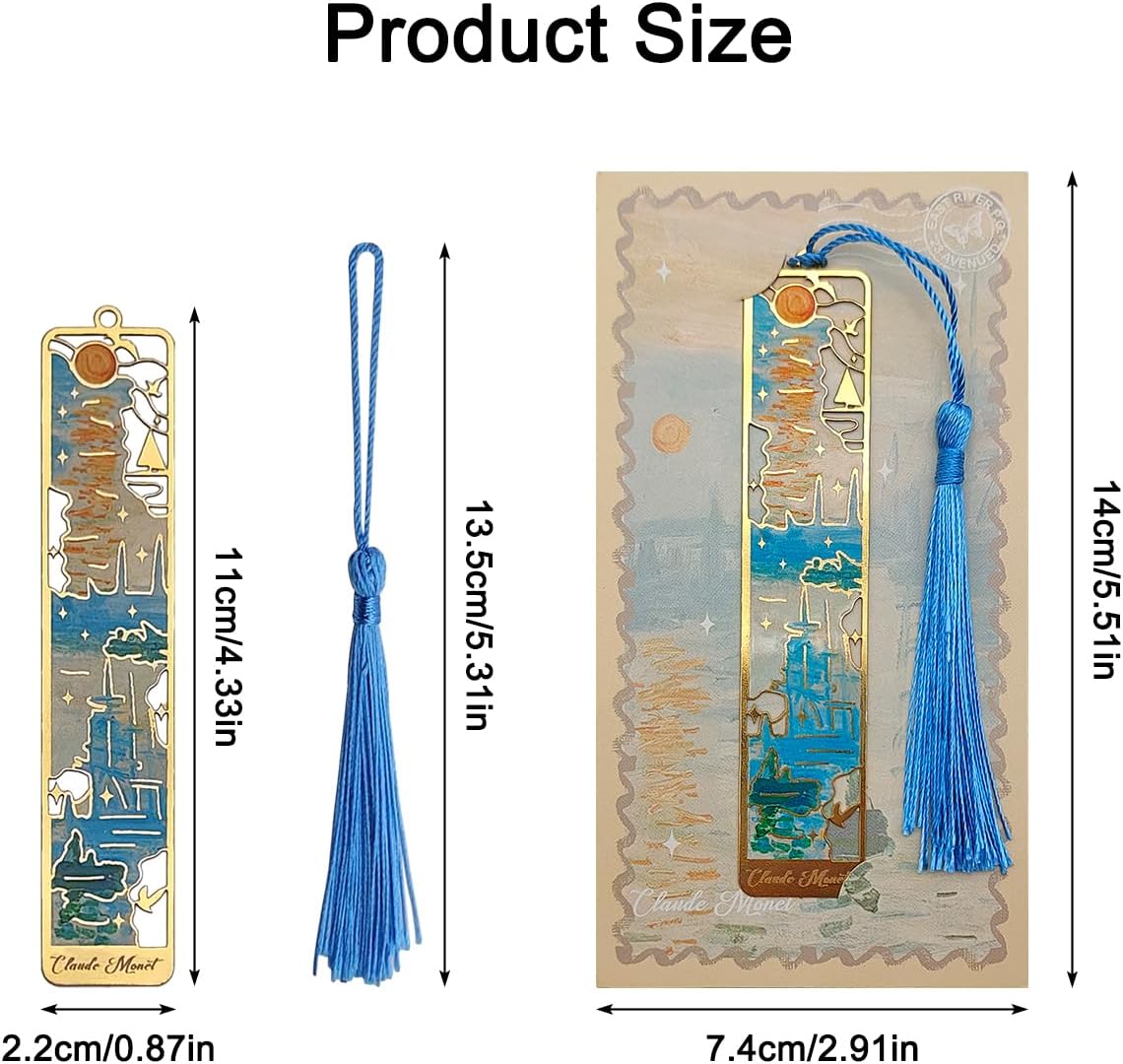 6 Pcs Metal Bookmark with Tassels, FineGood Golden Hollow Bookmarks for Women Oil Painting Book Marks for Reading Book Lovers