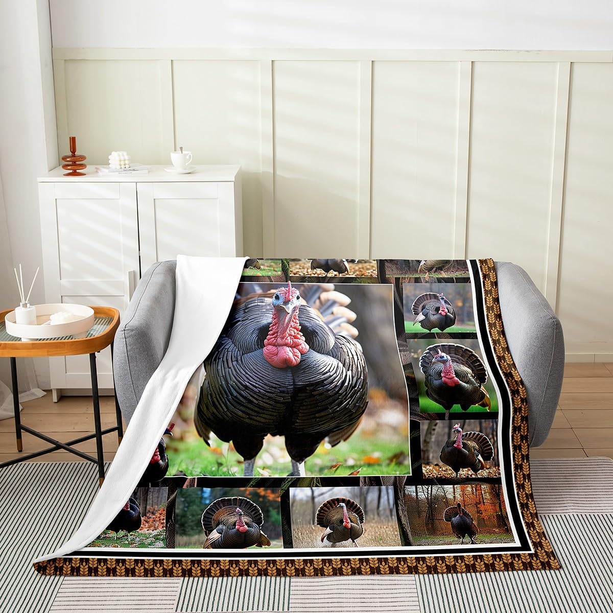 Erosebridal Turkey Blanket Throw 50x60 Inch Wildlife Bird Pheasant Throw Blanket Hunting Turkey Fleece Blanket Farmhose Bird Chicken Bedroom Decor Microfiber Fuzzy Blanket for Adult Men Women