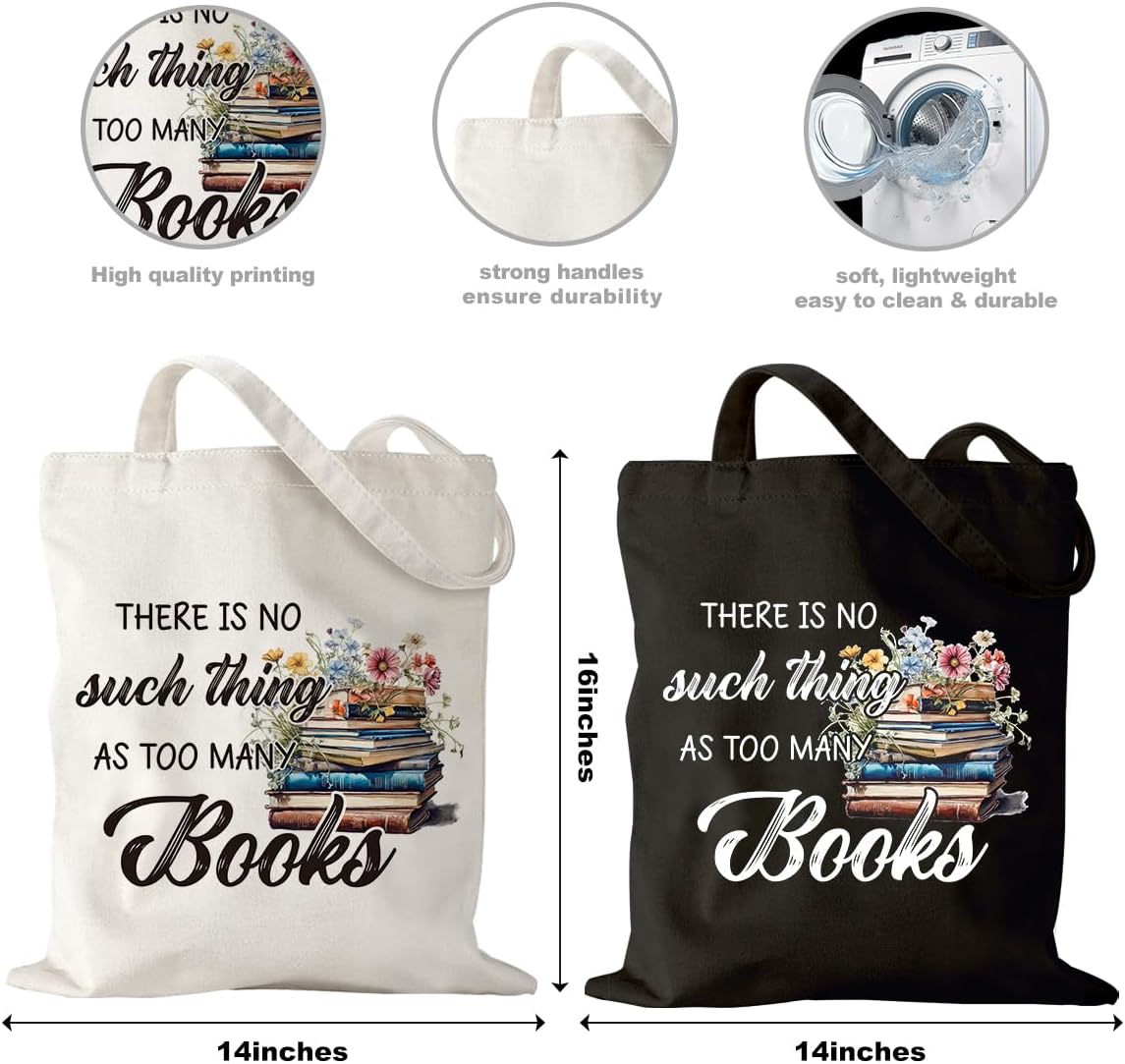 2PCS Canvas Tote Bags for Women Book Lover Bookish Christmas Halloween Birthday Gift for Women Book Club Librarian Readers