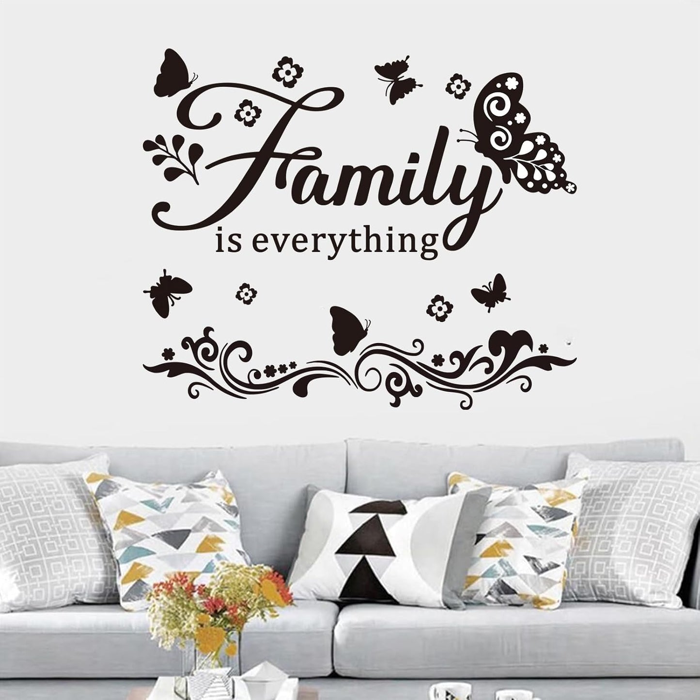 Inspirational Family Wall Stickers for Bedroom: Home Quotes Motivational Vinyl Art Wall Decals for Living Room Kitchen Apartment Bathroom - Family is Everything 18" X 15"