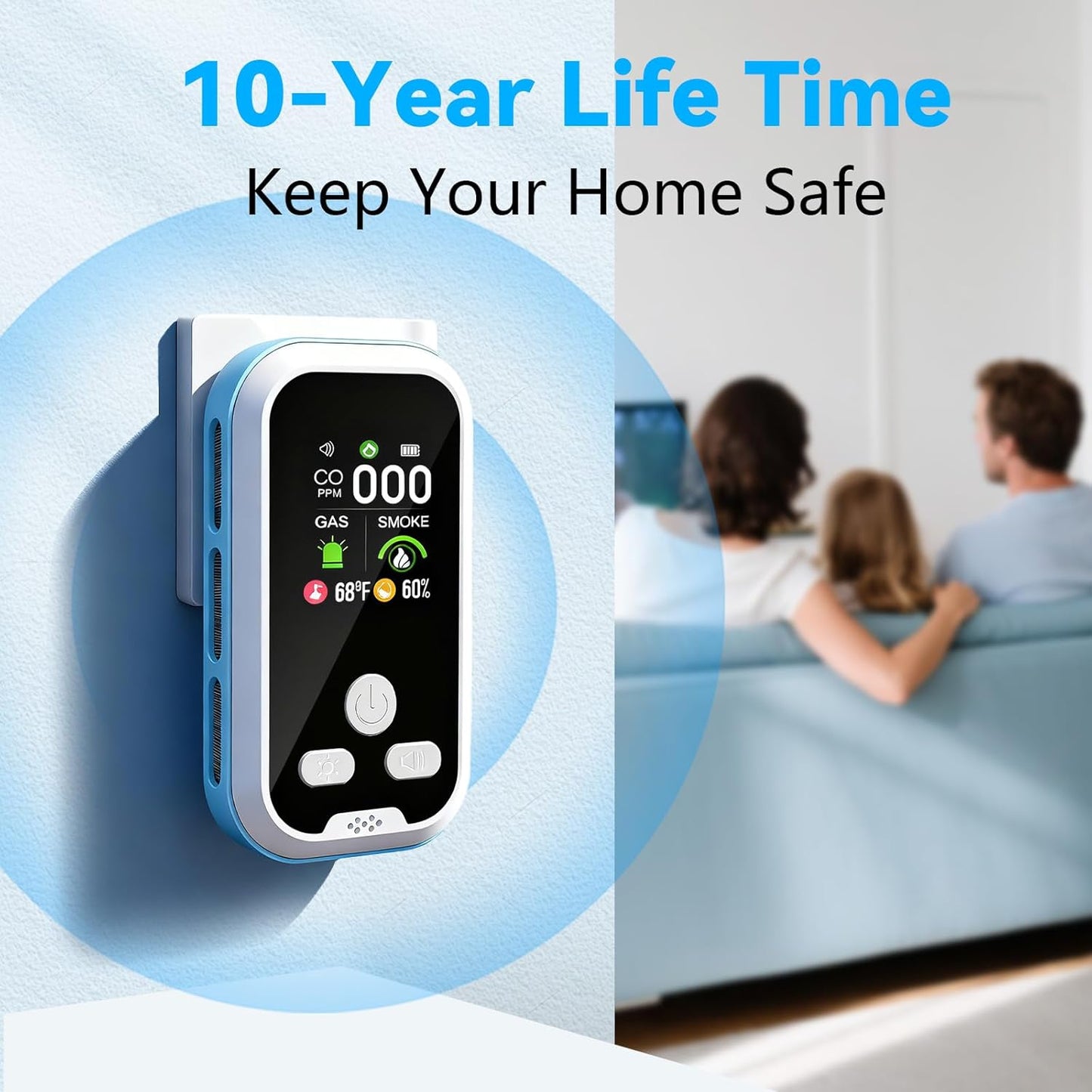 6 in1 Carbon Monoxide Detector Combo with HD Screen Monoxide Alarm, Detects CO, Natural Gas, Smoke, Temperature, and Humidity for Home, Apartment, Hotel, Camping RV Safety Gifts Idea