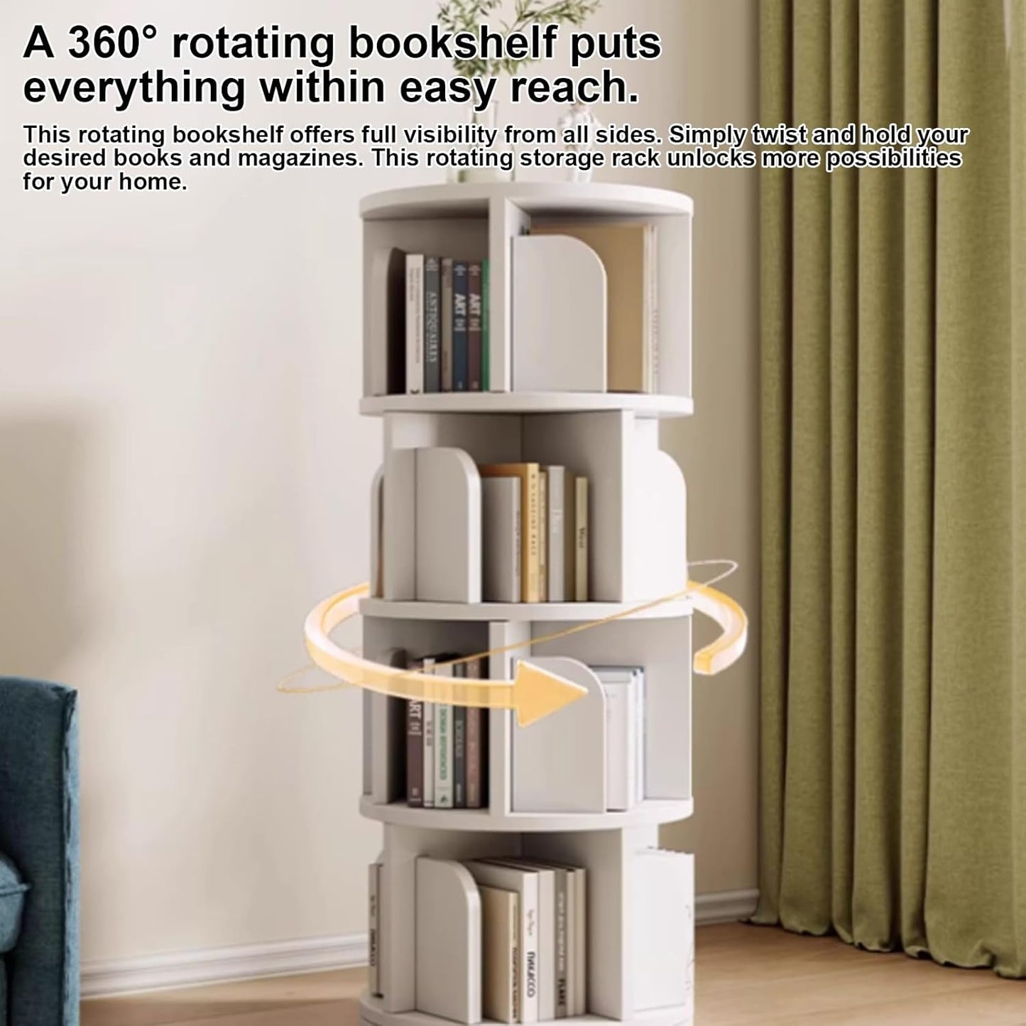 Solid Wood Bookcase 360 °,Solid Wood Rotating Bookshelf 360 Degree Bookcase Children's Home Living Room Movable Simple Floor Rack Picture Book Rack(Walnut,128 * 50cm/50.4 * 19.7in)