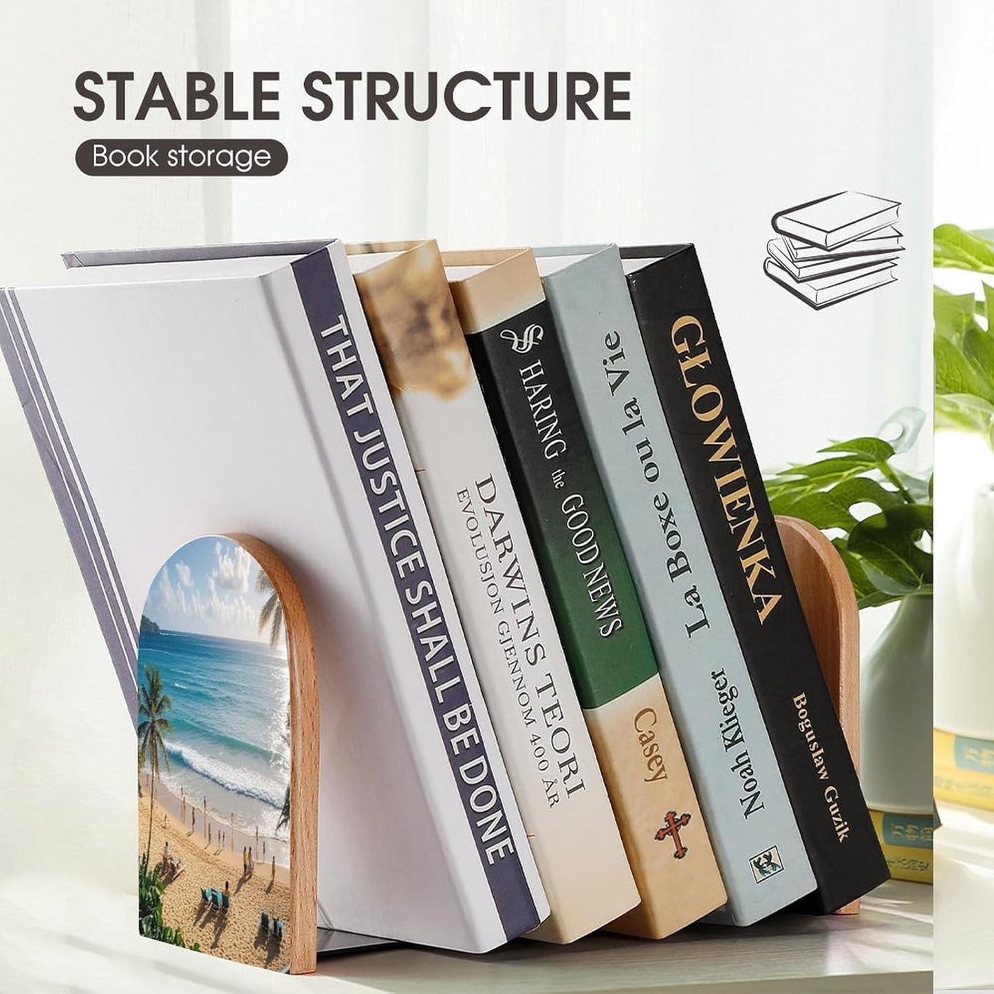 Summer Hawaiian Bookends 1 Pair Heavy Duty Book Ends for Shelves Non-Skid Bookend Supports Wooden Book Holders with Metal Base Desk Organizers Books Storage to Hold Books