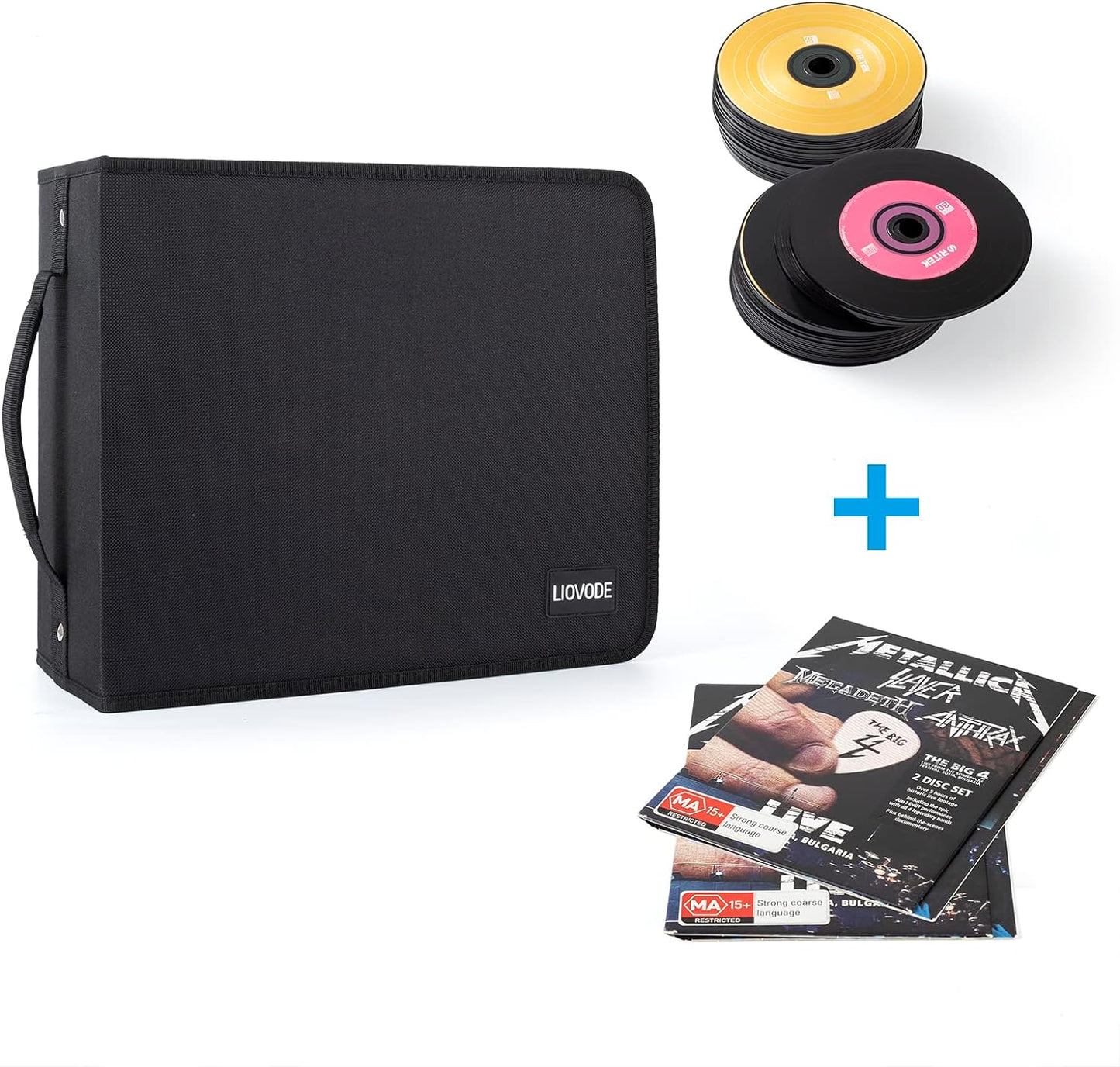 DVD Case 200 DVDs and 100 Booklets Capacity, CD/Blu-ray Storage Binder Case with Booklet Inserts Media Organizer Holder Black Blu ray Wallet for Car (200 Capacity)