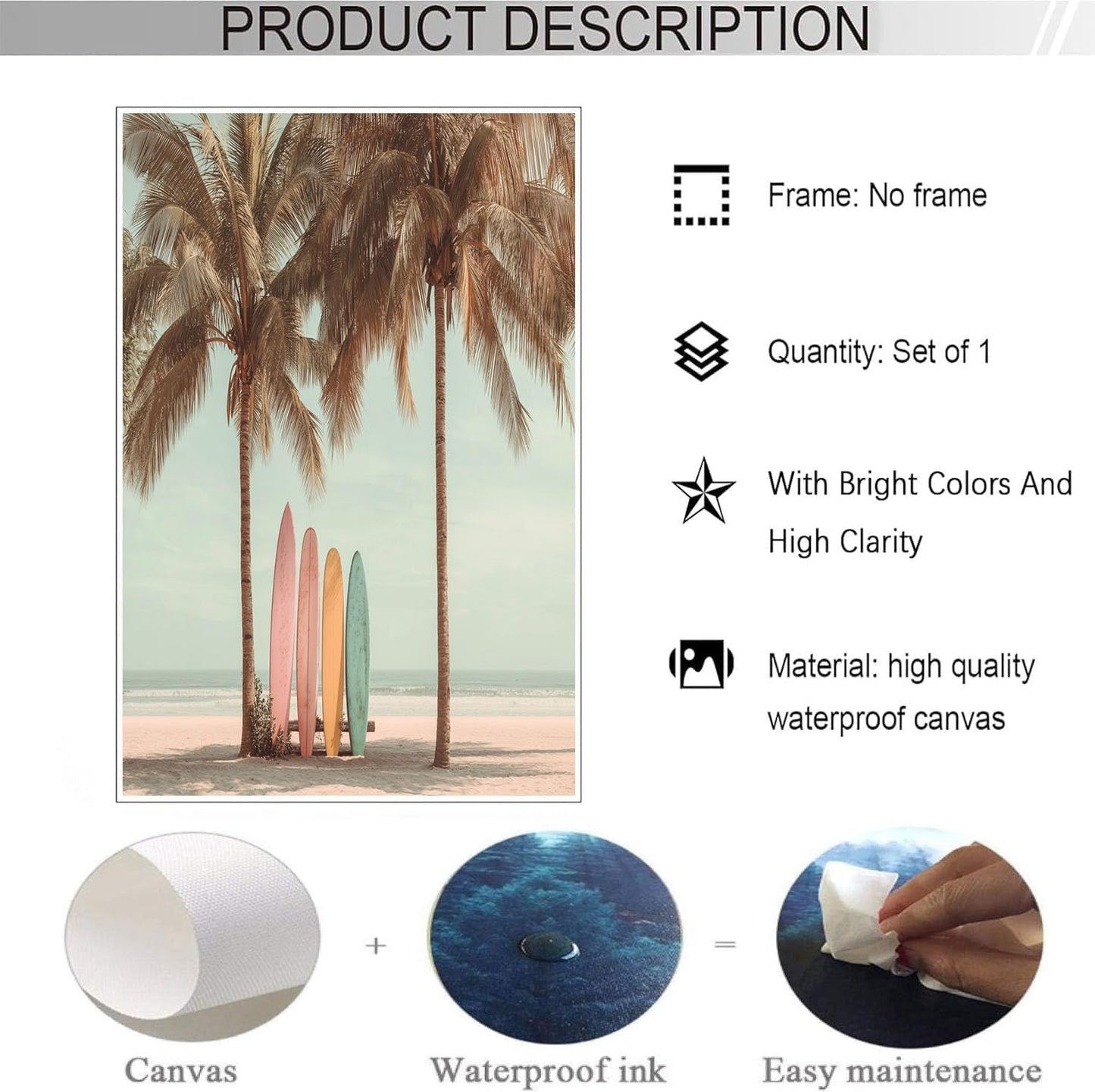GDJSMIN Beach Landscape Wall Art, Green Palm Tree Elements Poster For Reading Room Living Room Decor 16X 24 Inch Unframed