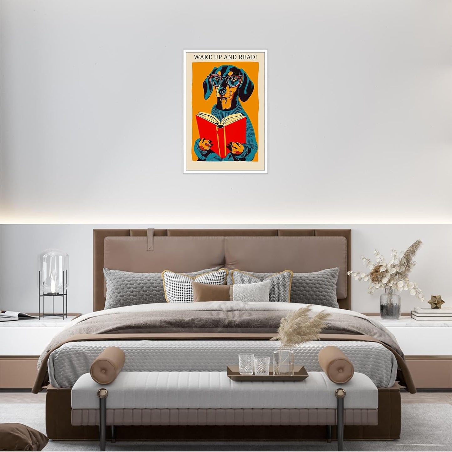 Wake Up And Read Posters Funny Beagle Wearing Reading Glasses Reading Book Canvas Wall Art National Library Week 1960 Aesthetic Prints Painting For Home Bedroom Dorm Wall Decor 12x16in Unframed