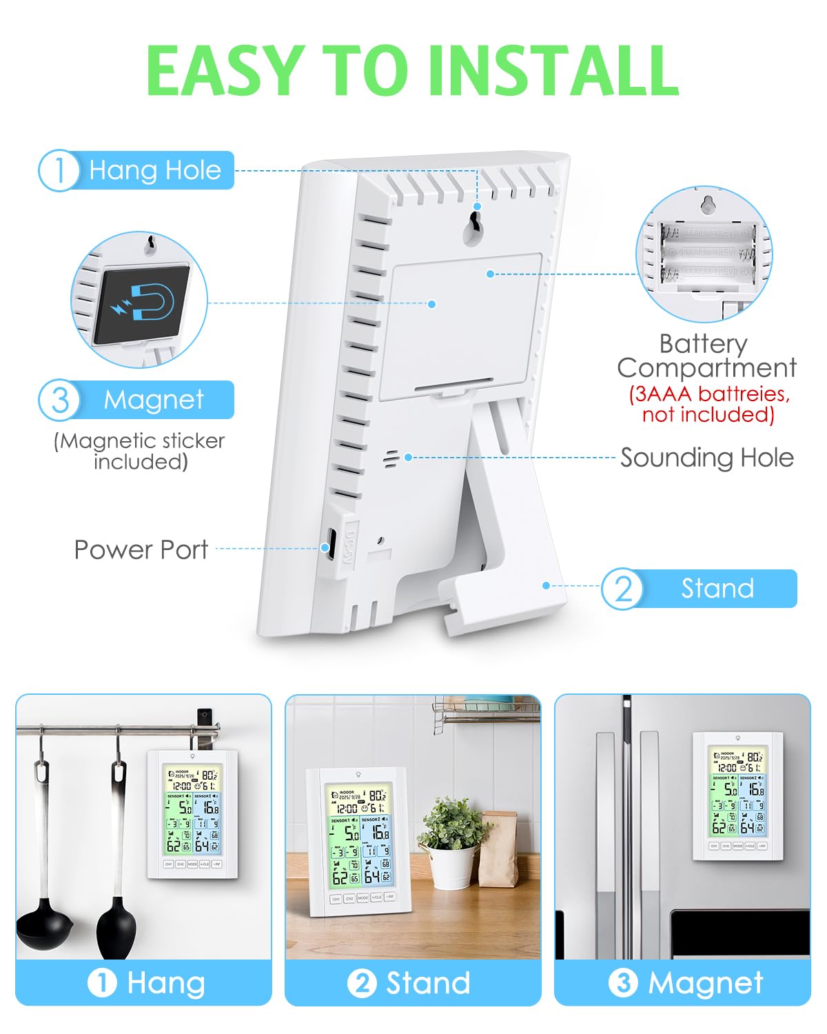 Wireless Freezer Thermometer with Alarm, Temracha Upgraded Digital Fridge Thermometer with Alert, Backlight, Rechargeable, MAX/MIN Record, Refrigerator Thermometer for Kitchen Home Restaurants