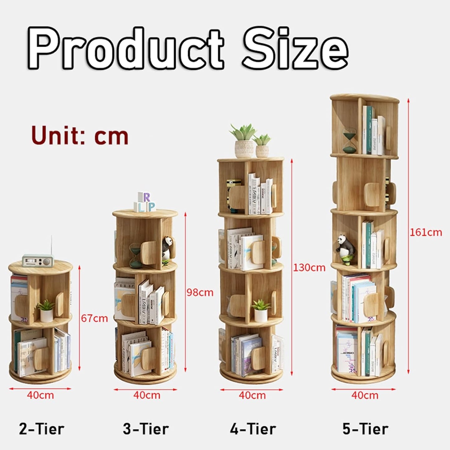4-Tier Bookshelf, 360 Display Rotating Floor Standing Bookcase Storage Rack, Narrow Book Shelf for Bedroom, Living Room, Study Room (Walnut 4) (Wood 4)