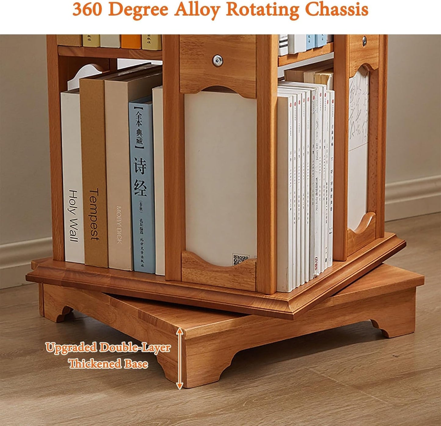 360° Solid Wood Rotating Bookshelf 4/5/6 Tier 360° Rotating Bookcase Spinning Bookshelf Tower For Kids & Adults Corner Bookshelf For Small Space Square Narrow Bookshelf For Bedroom Living Room(45x45x1