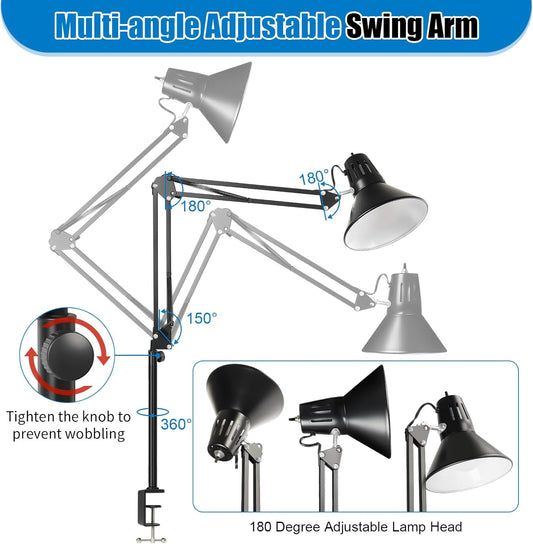 LED Clamp on Desk Lamp,360°Adjustable Swing Arm Desk Lamp,Clamp Light with Eye-Caring LED Bulb for Home Office Reading Drafting