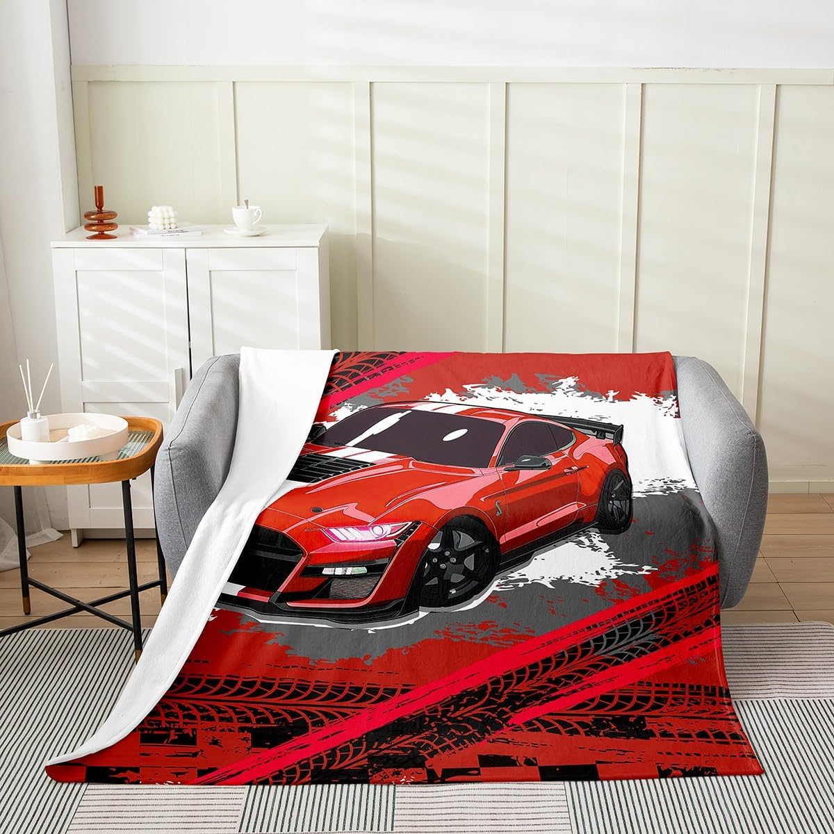Erosebridal Race Car Throw Blanket Twin 60x80 Red Racing Car Fleece Blanket for Kids Boys Youth,Hippie Sports Car Flannel Blanket Lightweight Dirt Car Track Plush Blanket Sofa Bed Couch Decor