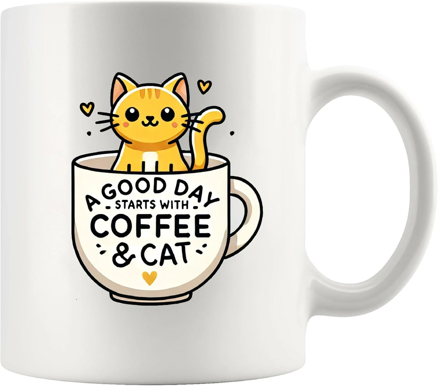 Panvola A Good Day Starts With Coffee and Cat Cute Cat Gifts for Coffee Lover Girlfriend Boyfriend Sister Brother Friend Pet Owner Mom Dad Ceramic Mug 11 oz White