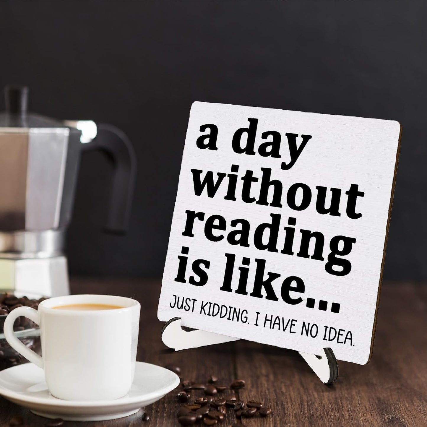 Funny Reading Wooden Sign Desk Decor, Book Lover Reader Bookworm Gifts Wood Plaque Sign With Stand for Reading Nook Corner Room Library Home Desk Table Shelf Decoration, 5x5 Inch