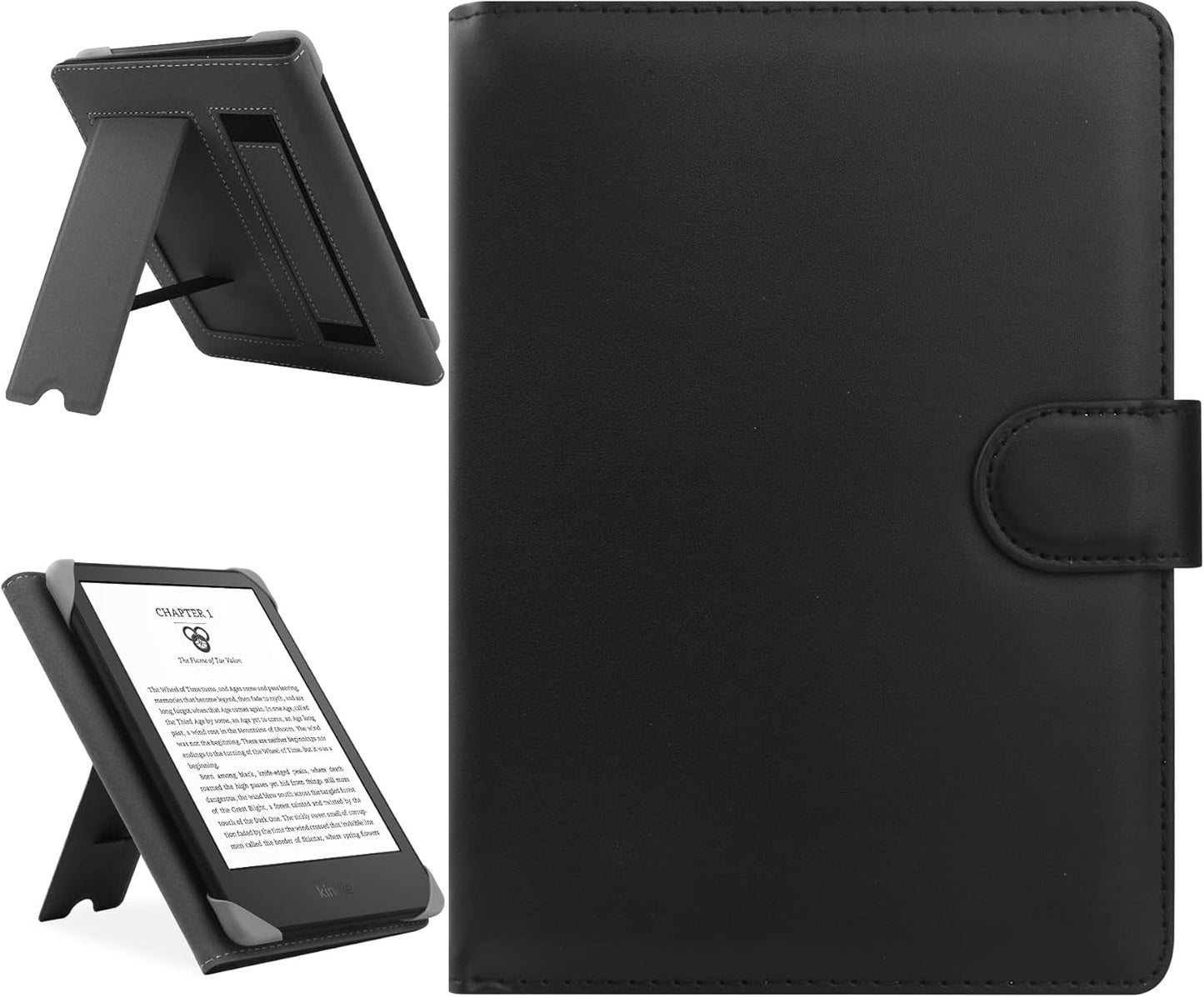 Universal Case Compatible with 6.8" Kindle Paperwhite/6" All-New Kindle 2022 & 2019/Kobo Clara HD/Kobo Clara 2E Leather Stand Cover for 6-6.8'' Pocketbook/Tolino E-Book Reader, Black