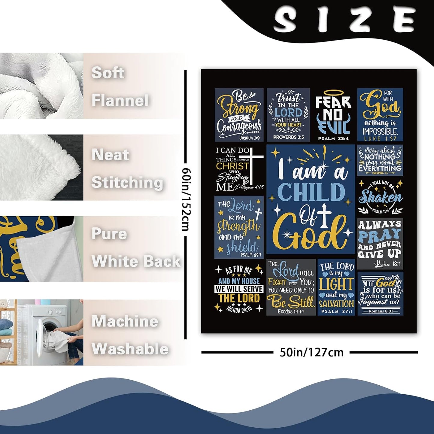 Christian Gifts for Men Flannel Throw Blanket, Religious Inspirational I Am a Child of God Birthday Christmas Faith Gift Ideas, Bible Verse Soft Blankets Present for Boys Son Brother Dad 50"x60"