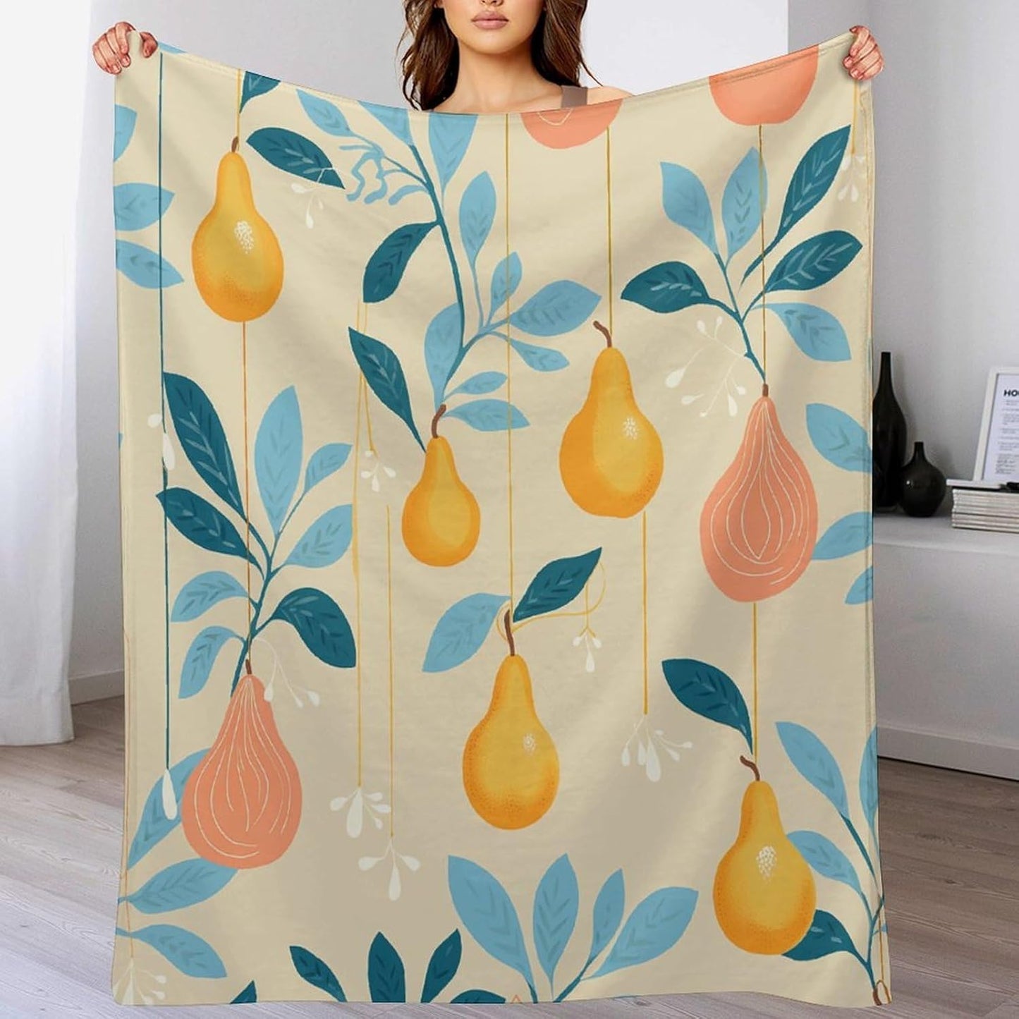 Pears and Leaves Throw Blanket for Couch Super Soft Warm Lightweight Throw Blankets Cozy Flannel Bed Blanket Cute Decorative Blankets for All Seasons Home Decor Gift 60"*80"（150 * 200cm）