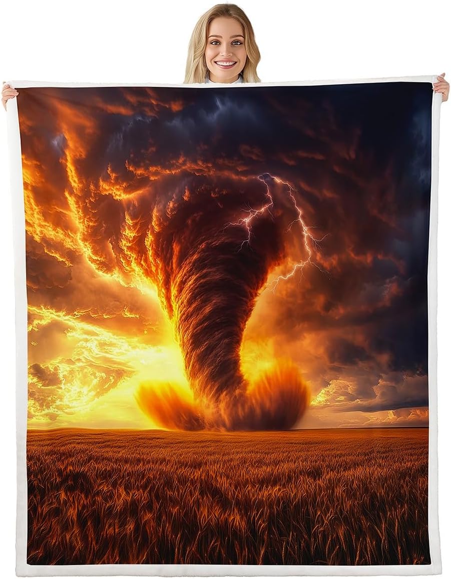 Erosebridal Nature Disaster Blanket 40x50,Golden Tornado Throw Blanket Soft Cozy,Goth Cloud Sherpa Blanket for Crib Stroller Travel,Fall Autumn Glass Thanksgiving Soft Microfiber Bed Blanket