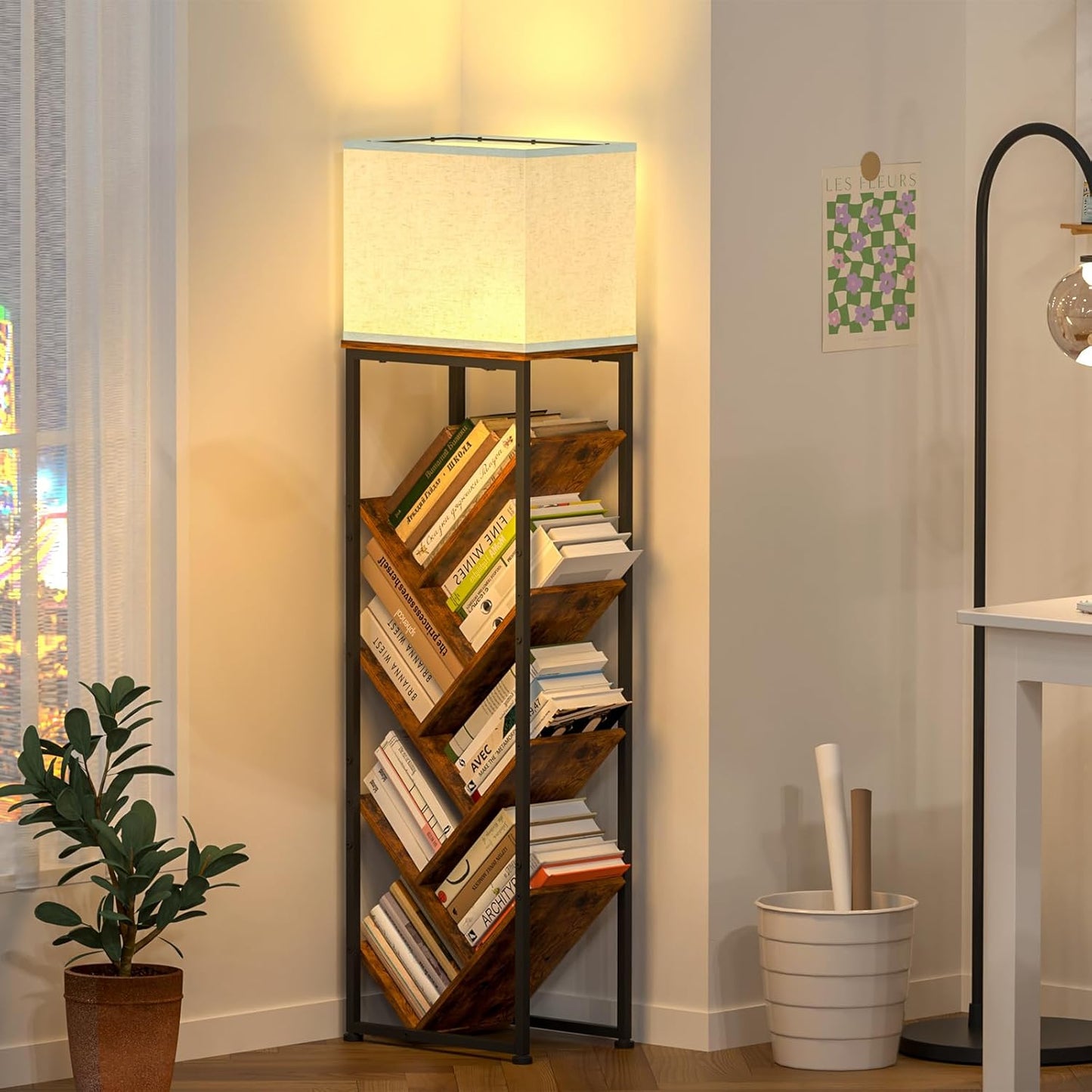 Tree Bookshelf with Light - 8 Tier Floor Standing Tree Bookshelf for Hardcover Books Three Types of Light