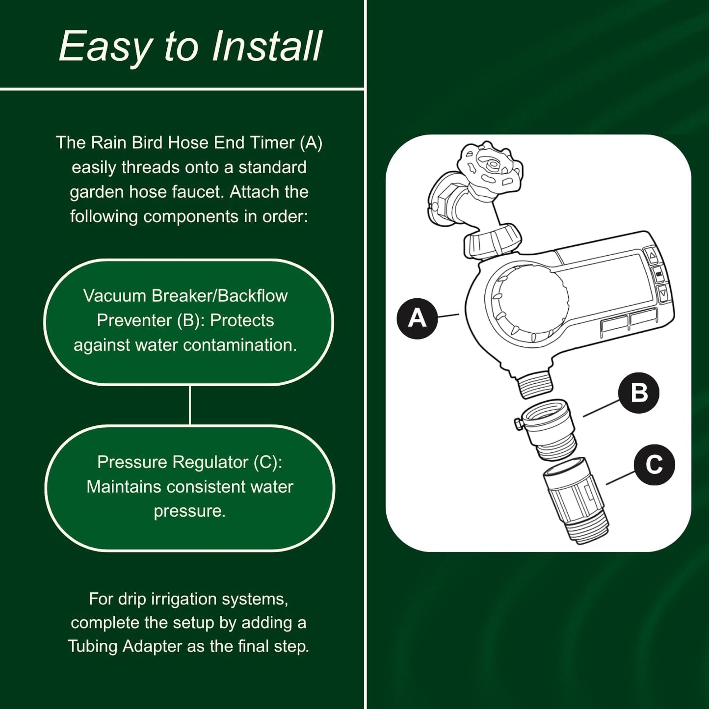 Rain Bird 1ZEHTMRP Premium Professional Grade Electronic Digital Hose End Timer/Controller, One Zone/Station, Battery Operated, Digital with Brass Inlet/Outlet