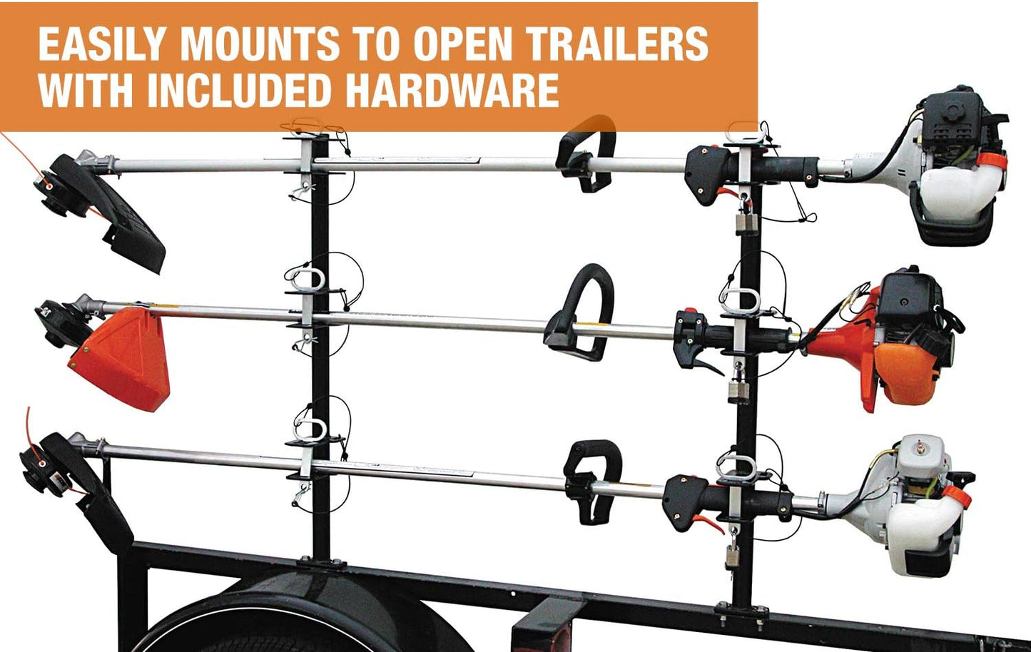 Buyers Products LT13 3 Position Trimmer Rack for Landscape Trailers, Holds 3 Weed Eaters, Made in The USA, Trimmer Rack for Lawn Care Equipment, Landscape Tools