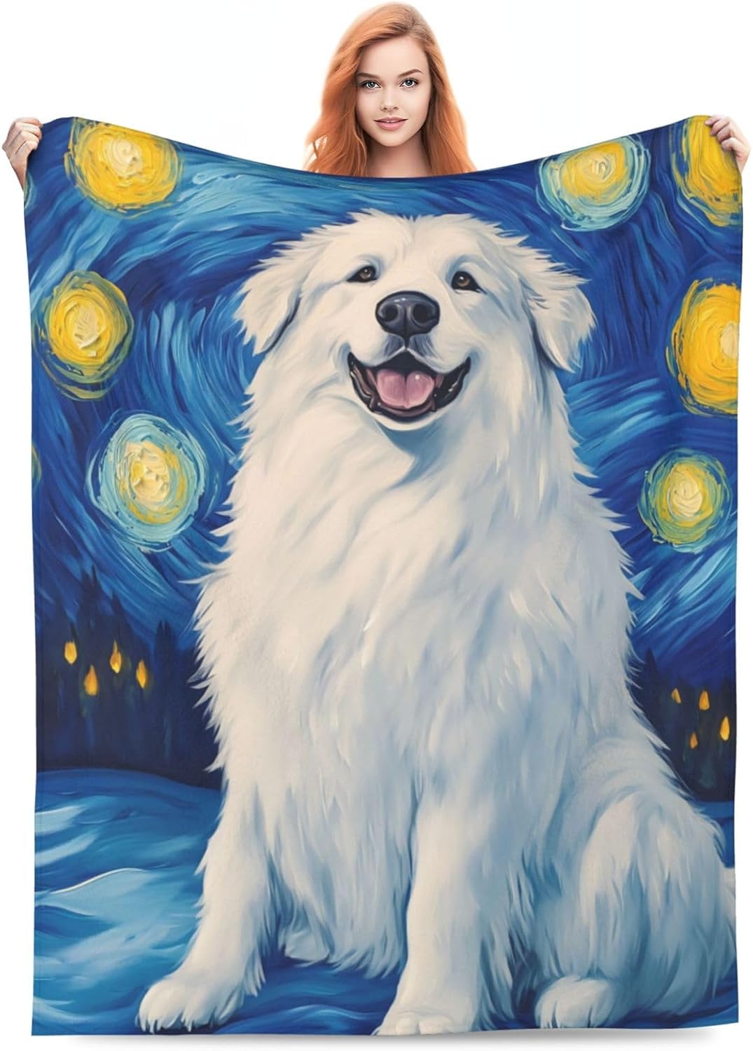 Great Pyrenees Blanket for Great Pyrenees Lovers, Puppy Gifts for Adults Kids Women Men, Flannel Throw Blankets for Bed Living Room Couch Traveling Camping, Soft Warm Plush Dog Decor 50x60in