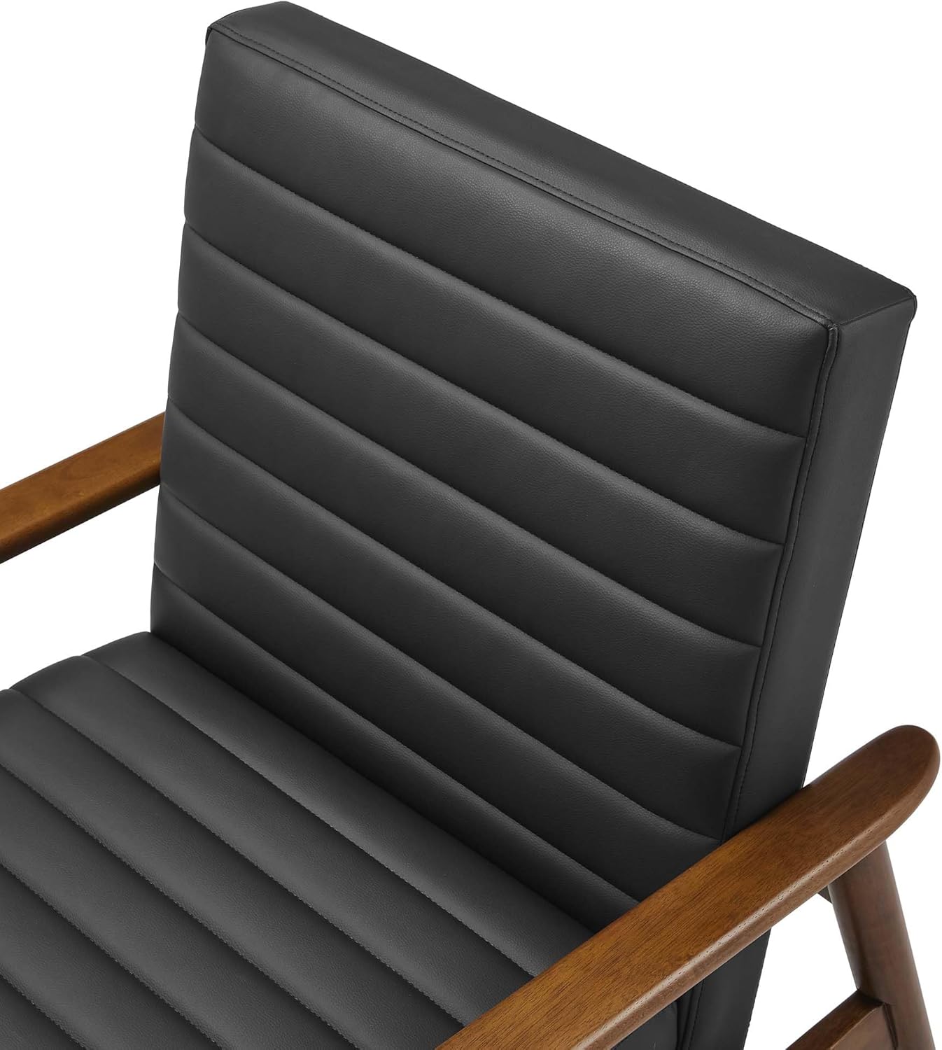 Modway Jensen Vegan Leather Accent Chair in Walnut Black - Mid-Century Modern Armchair with Solid Wood Legs & Armrest - Upholstered Faux Leather Single Side Chair - Reading Chair for Living Room