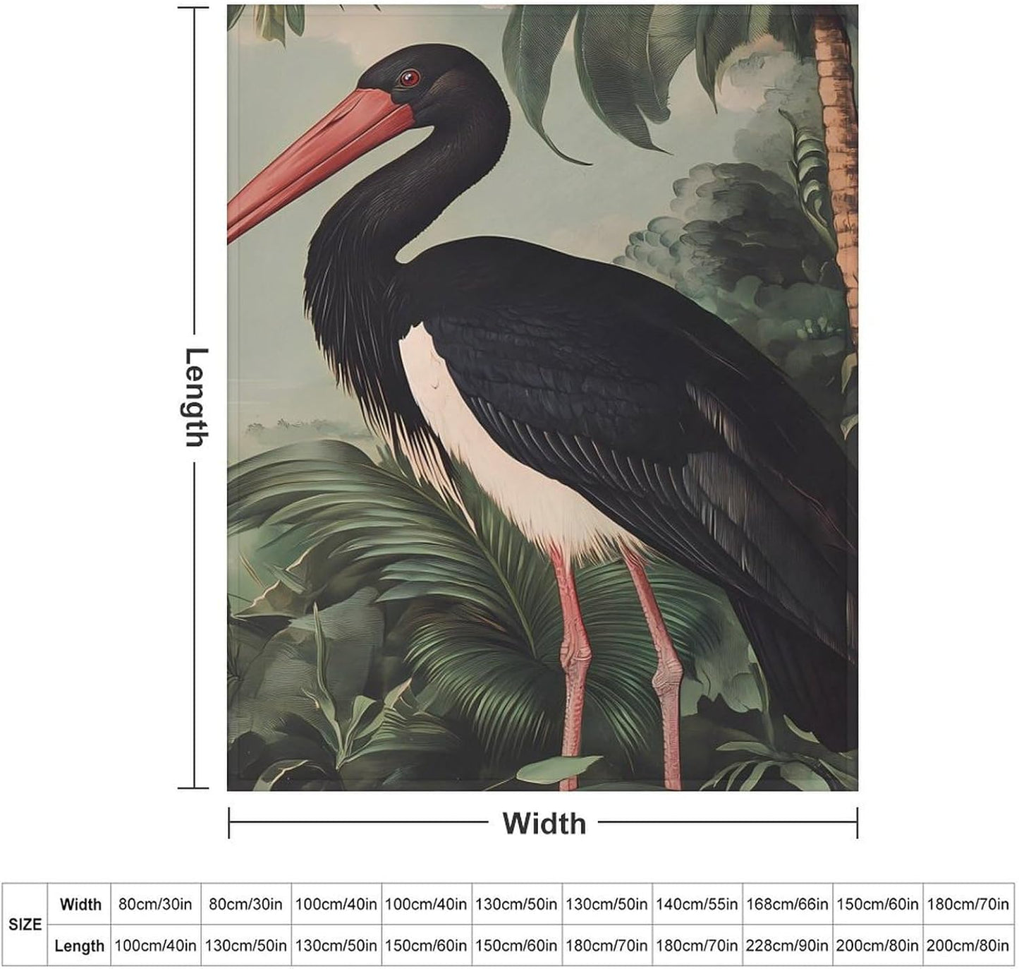 Stork On Black Throw Blanket for Couch Bed Plush Cozy Fuzzy Flannel Blanket for All Season 40"x50"