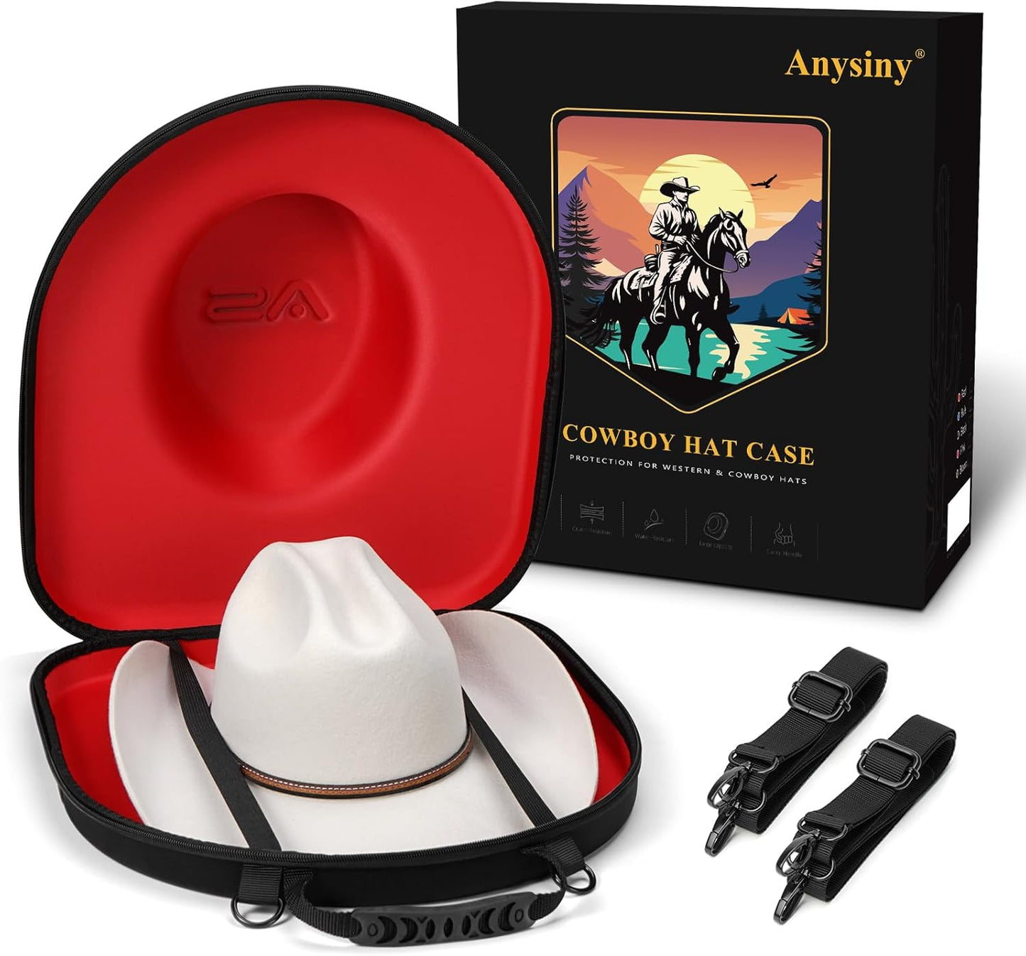 Cowboy Hat Box for Travel-Crush Proof Hat Travel Case for Cowboy Hats Holder Storage Box Organizer Cap Carrier with Adjustable Carry Strap