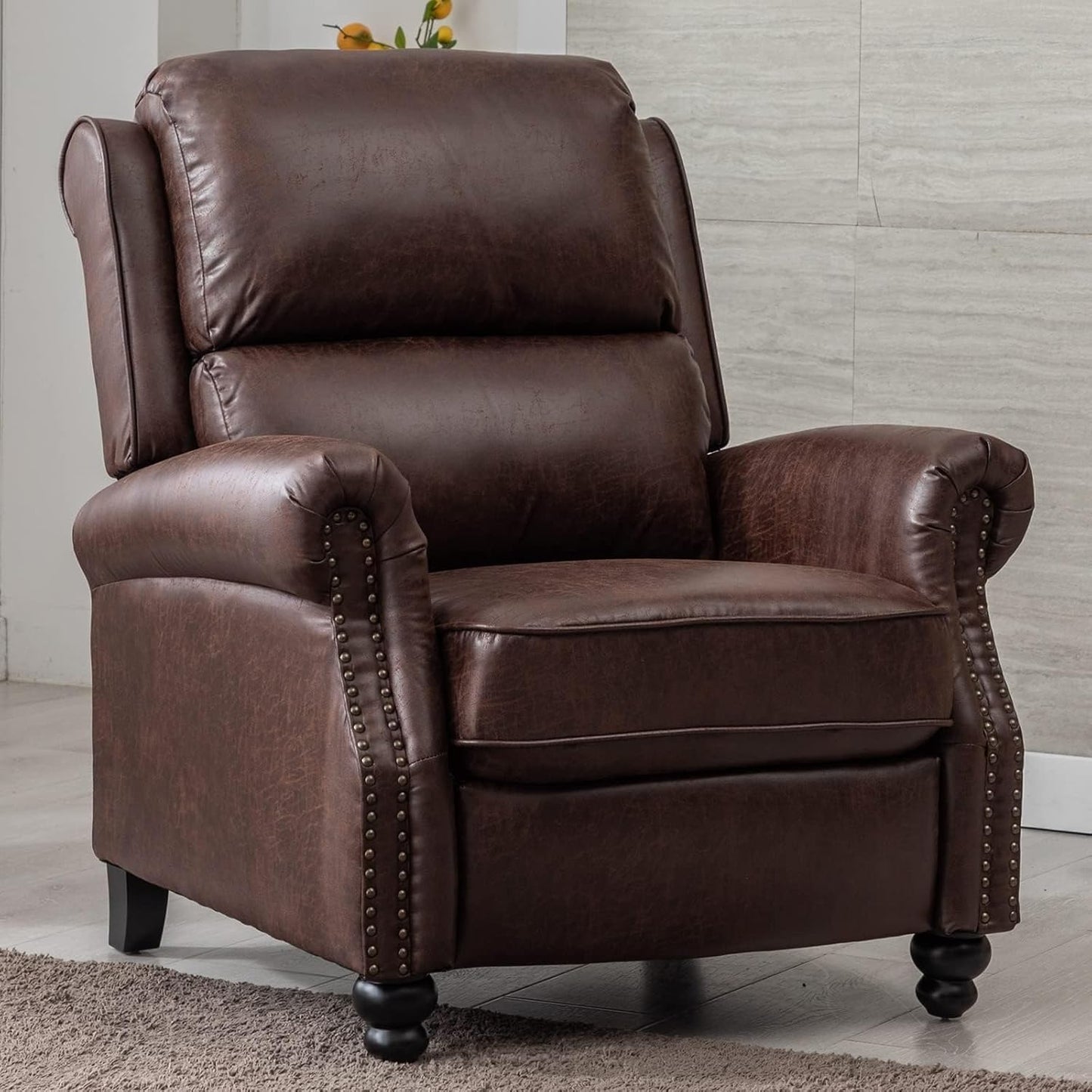 Faux Leather Armchair Recliner Chairs with Rivet Decoration Thickly and Deeply Backrest Comfortable Single Sofa Chair for Living Room Bedroom Meeting(Brown)
