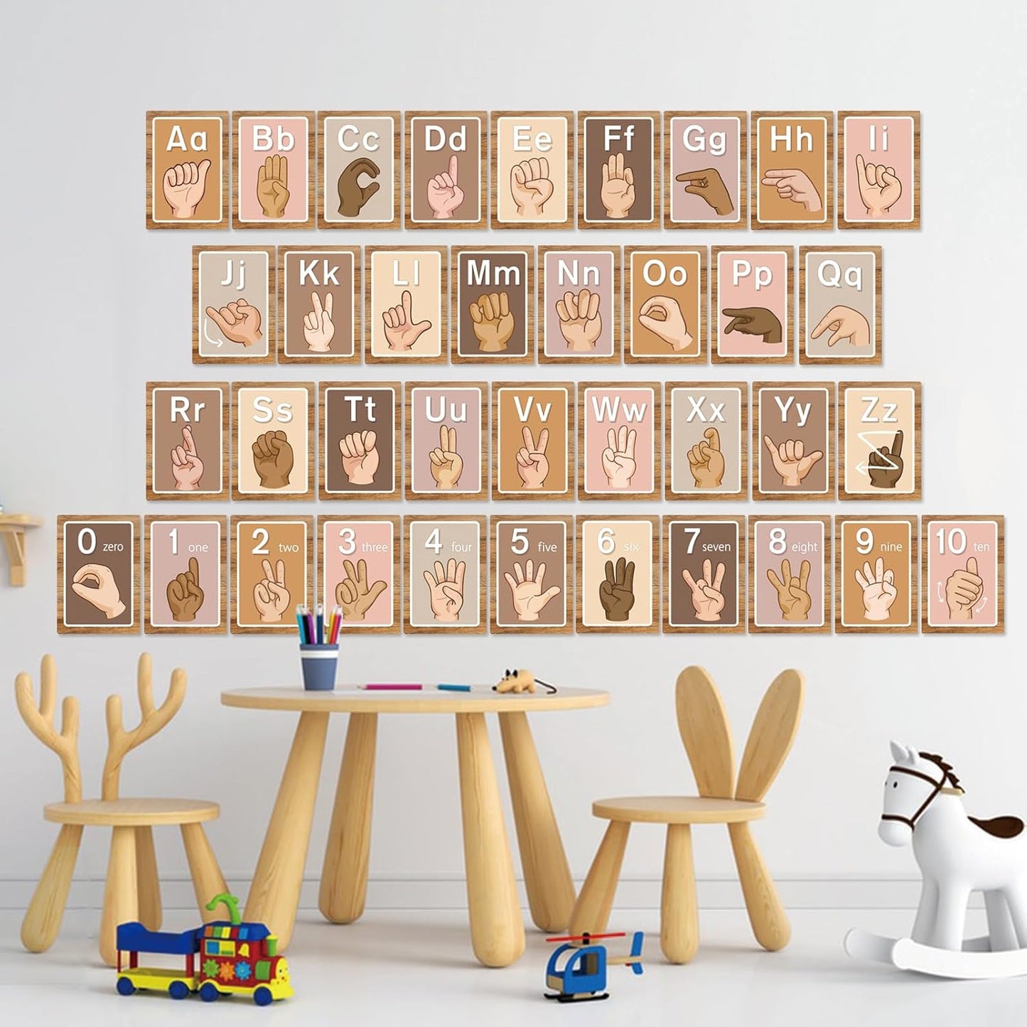 Adduster Sign Language Bulletin Board Alphabet - 37 ASL Alphabet Learning ABC Poster Classroom Decorative Card Set for Kindergarten/Elementary/Homeschool Supplies