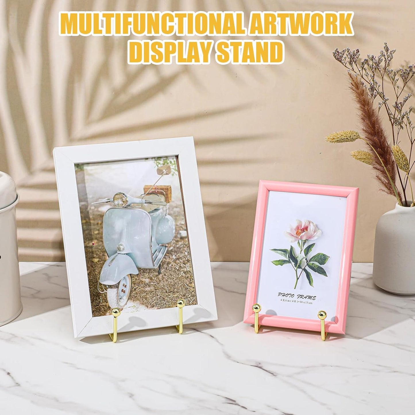 Plate Stands for Display, 12 Pack Gold Metal Picture Frame Plate Holder Easel Stand 2 Sizes Display Stand for Picture, Book, Photo, Easel, Plates, Art Displaying (3 Inch, 6 Inch, Gold)