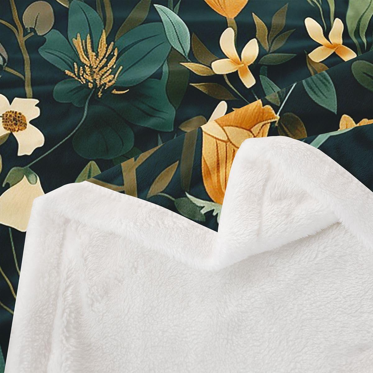 Feelyou Vintage Floral Throw Blanket Boho Floral Soft Fleece Sherpa Cozy Fuzzy Plush Warm Flower Fuzzy Plush Throw Queen 90"x90" for Bed Couch Living Room