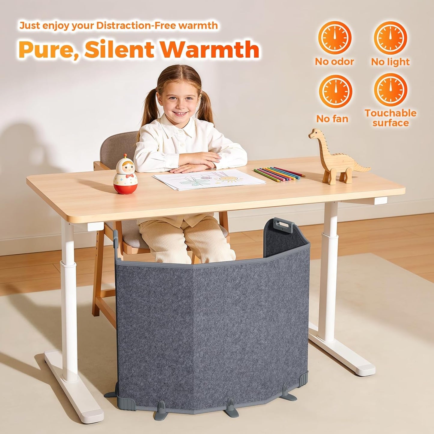 Under Desk Heater for Office, Foldable Space Heater Plus Size 5-Fold, Quiet for Leg, Foot Ankles, Portable Foot Warmer with 12H Timer & 8 Heat Levels, No Odor Anti-tilt, Auto Shut Off, Dark Grey