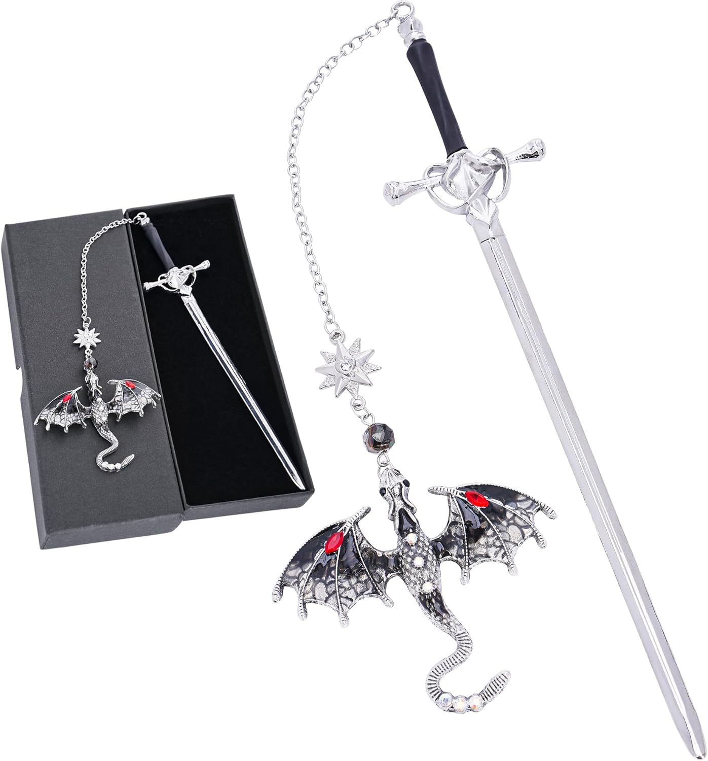 Fourth Wing Dragon Bookmark - Fantasy Sward Book Marks Vintage Tassel Metal Pendant Antique Silver Gray Inspirational Bookmarks Reading School Office Supplies Gift Men Boy Bookworm Reader
