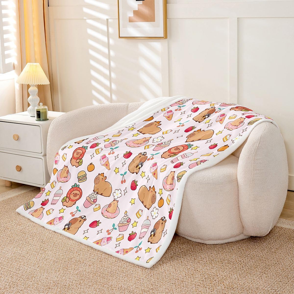 Feelyou Kawaii Capybara Sherpa Throw Blanket for Couch Capybara Gifts Super Soft Cozy Fleece Cartoon Blanket for Winter, Plush Throw Animals Lovers Baby 30"x40" All Season