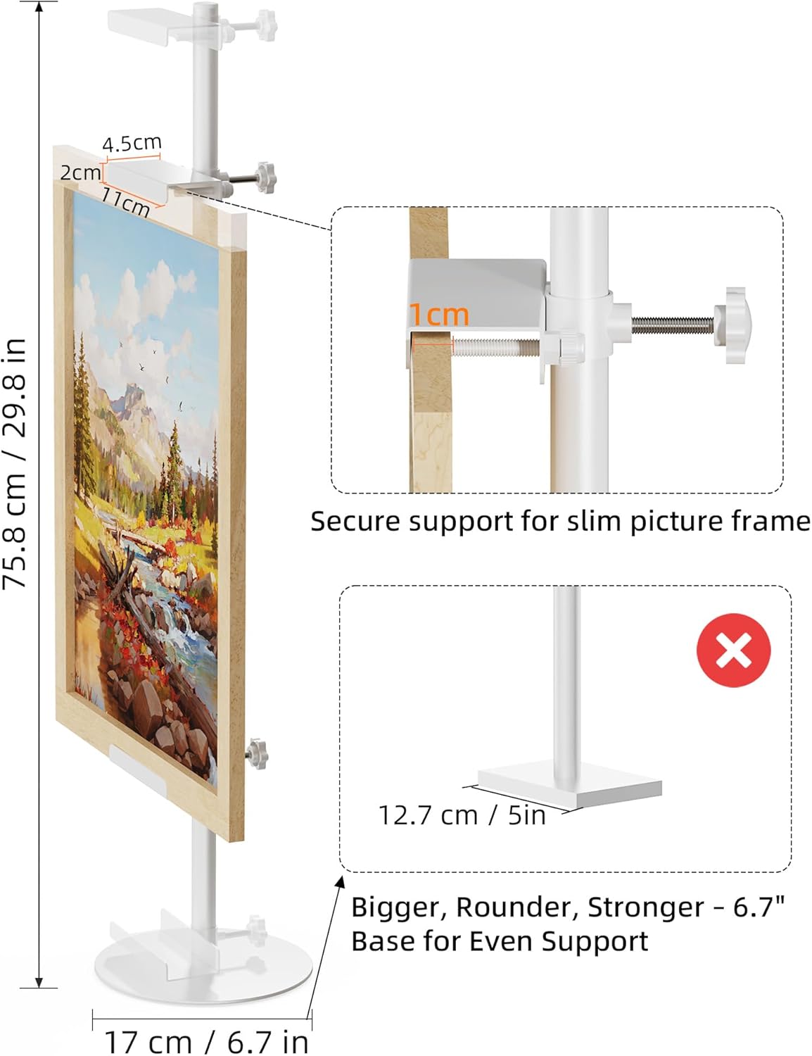 Adjustable Tabletop Easel Stand 29" H Picture Easels for Display with Extension Screws for Thin or Thick Metal Picture Frame Holder Stand Table for Picture, Artwork, Photos,Signs (White)