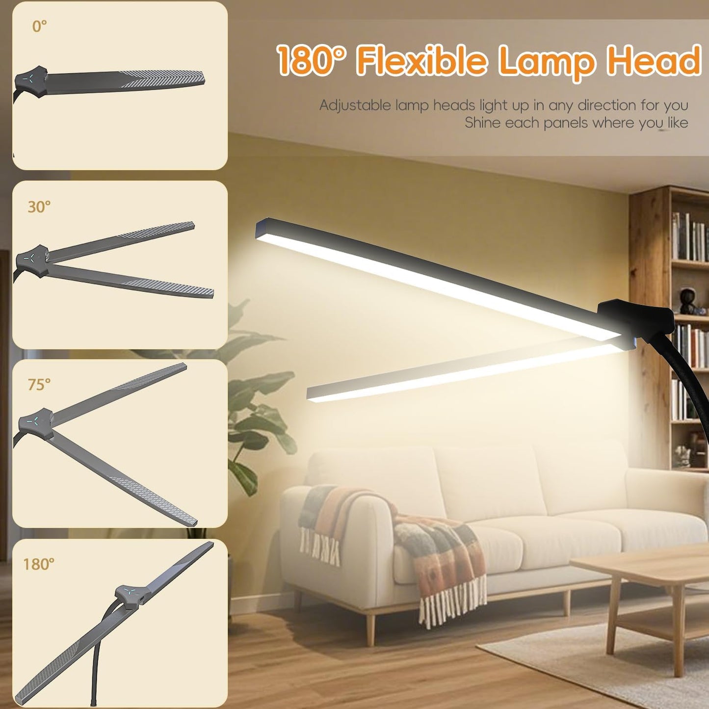 24W/2400LM Dual Head LED Floor Lamp for Office, Ultra Bright Reading Standing Task Lamp, Adjustable Panels with Remote, No Glare Puzzle Light for Tattoo, Piano, Sewing, Lash, Craft
