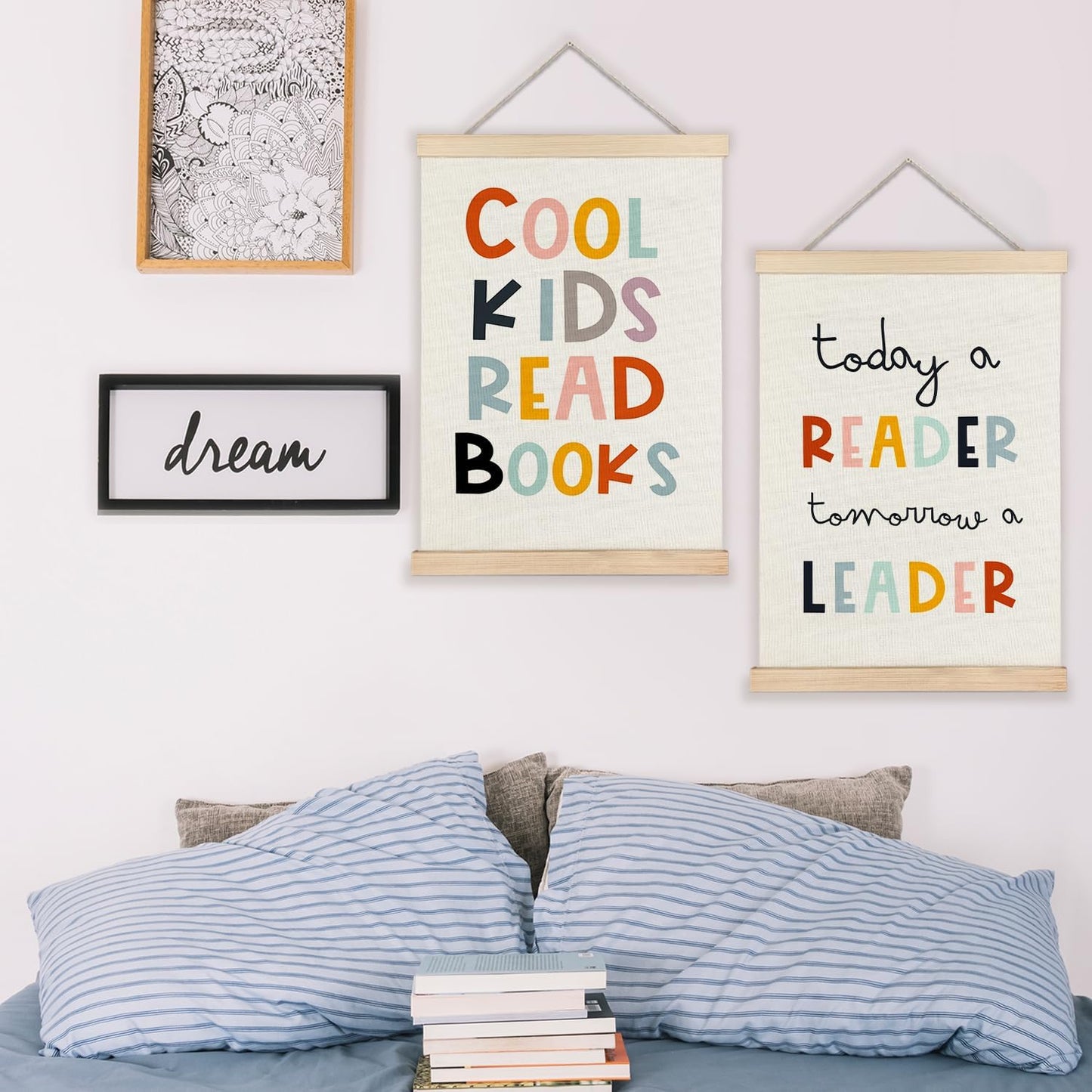 LUVADIAN Cool Kids Read Books Poster Hanger Frame, Classroom Wall Decor, Reading Corner Decor for Classroom, Reading Nook Decor, Kids Wall Decor, Reading Posters for Classroom, 12x16 Inches Set of 2