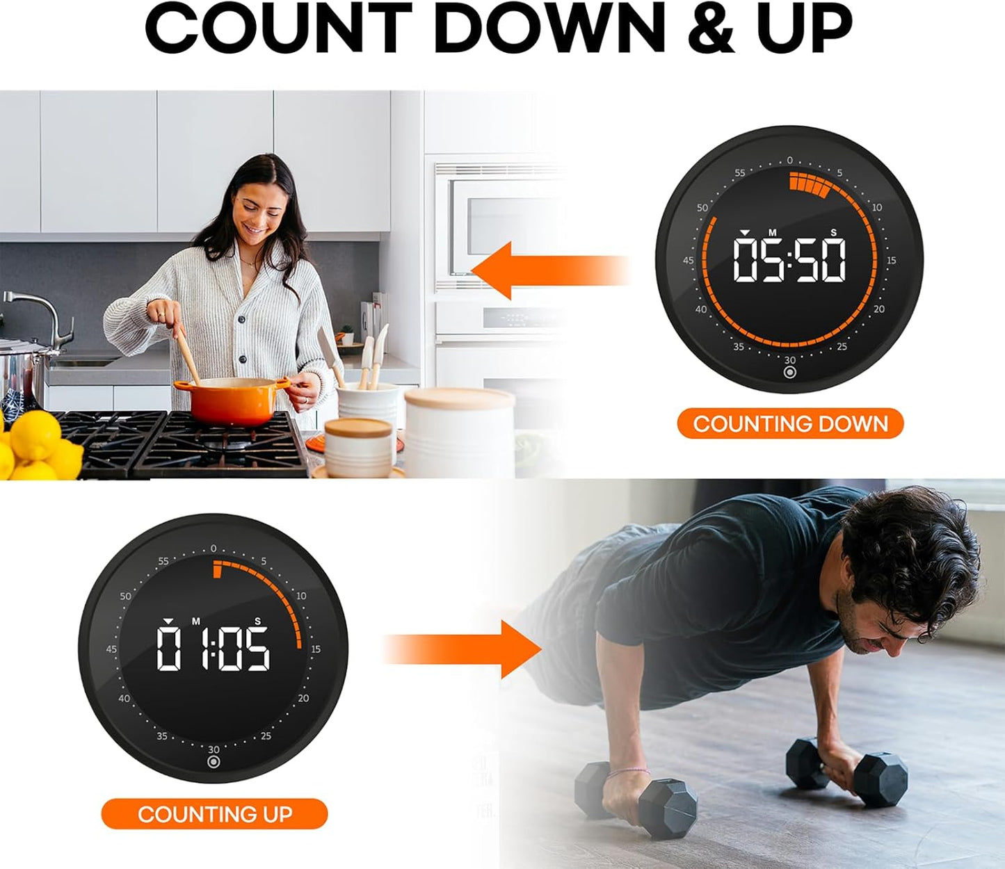 Visual Digital Timer - 60 Min Countdown & Count Up, Large LED Screen with Red Visual Disc, Magnetic Silent Timer for Kids, Seniors, Classroom, Kitchen Cooking, ADHD & Autism Productivity Tool