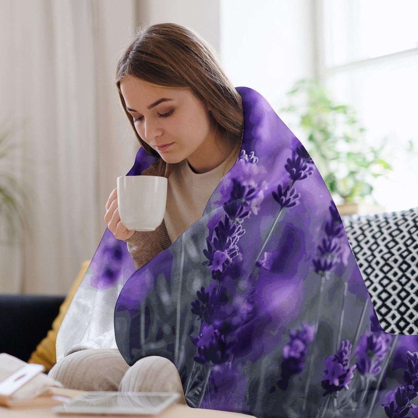 Purple Lavender Blanket Super Soft Lightweight Throw Blanket Cute Cozy Warm Bed Blanket Decorative Fuzzy Blanket All-Season Home Decor Gift for Sofa Couch Living Room 60"*80"（150 * 200cm）