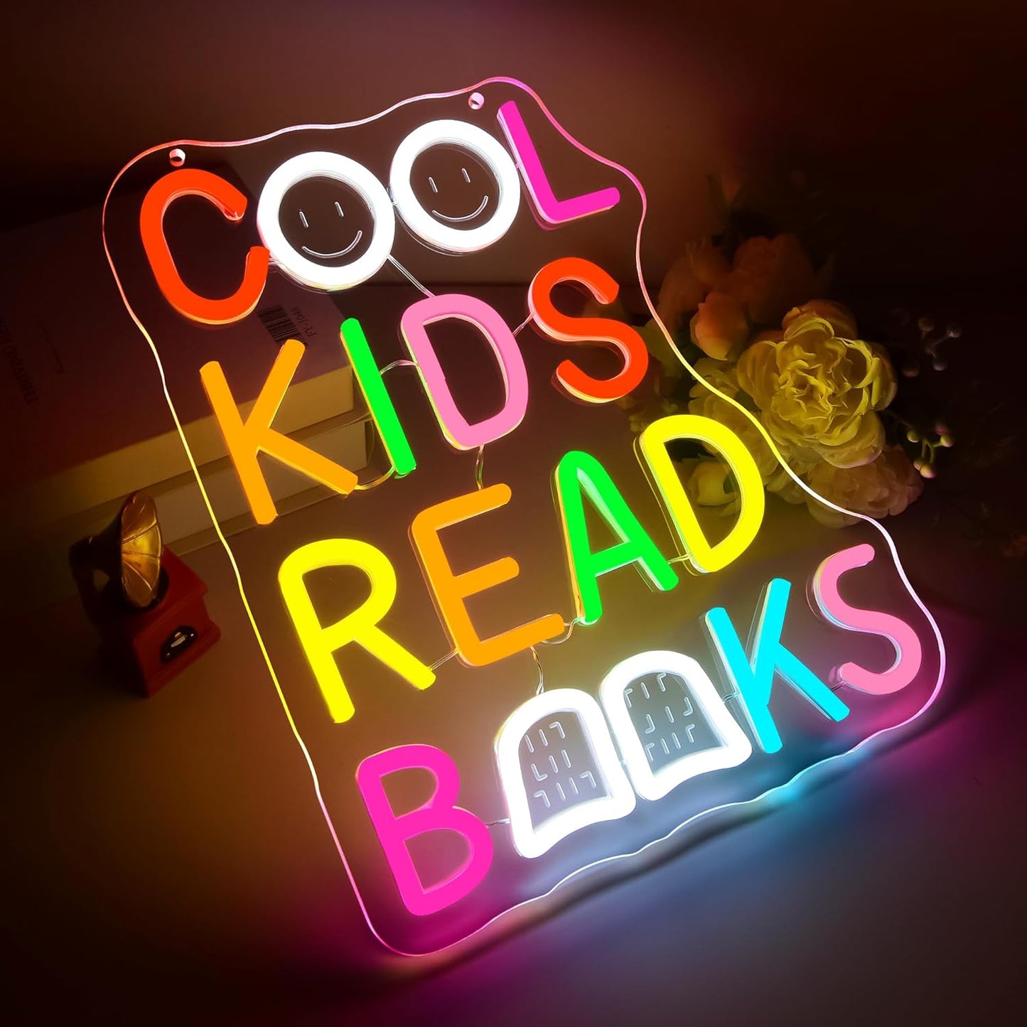 Cool Kids Read Books Neon Sign for Wall Decor Read Books Neon Light for Classroom Dimmable Reading LED Light Up Sign for Study Room Kids Room Library Bedroom Birthday Gifts Size 12.9*10.7 In(TWP253)