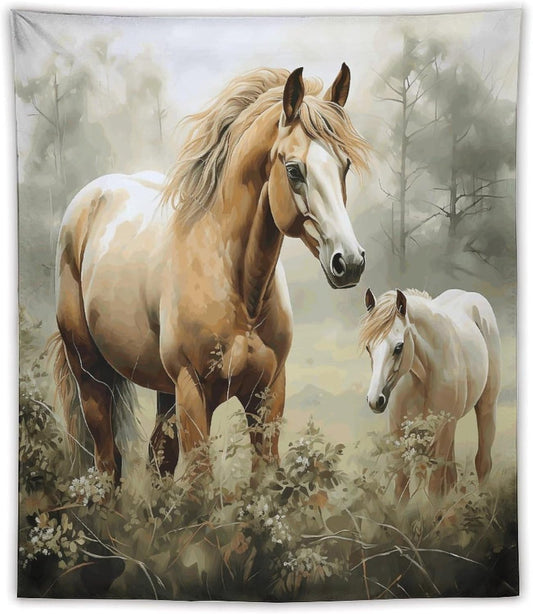 FodPand Animals Embroidery Paintings Horses Tapestry Anti-fading Wall Tapestry with Installation Kit Backdrop Banner Multipurpose Aesthetic Tapestries Boho Wall Art Hanging Decorative Blanket 50"x60"